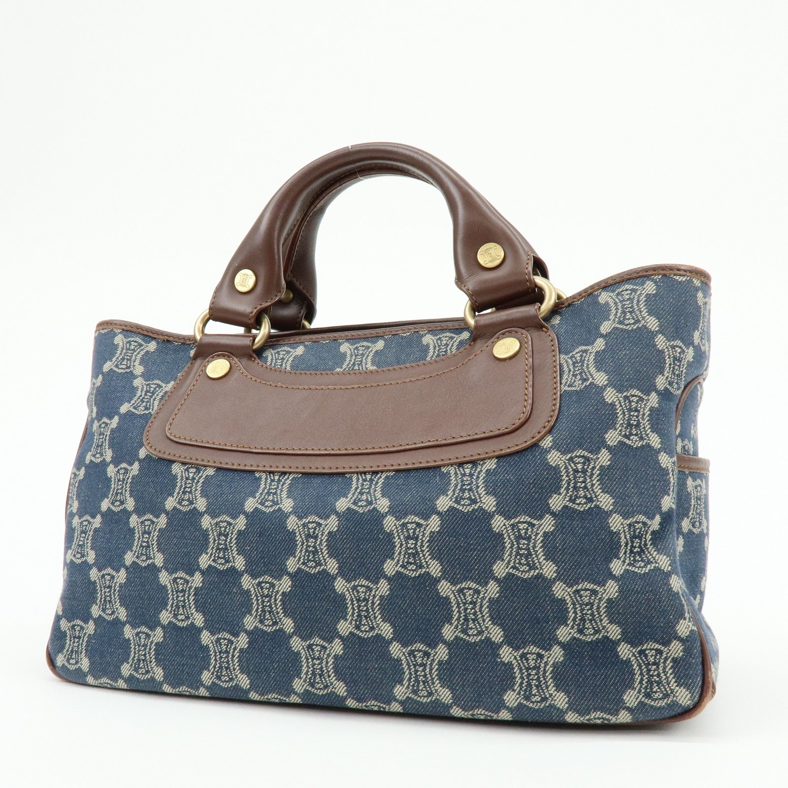 CELINE Macadam Denim Leather Boogie Bag Hand Bag Blue Brown