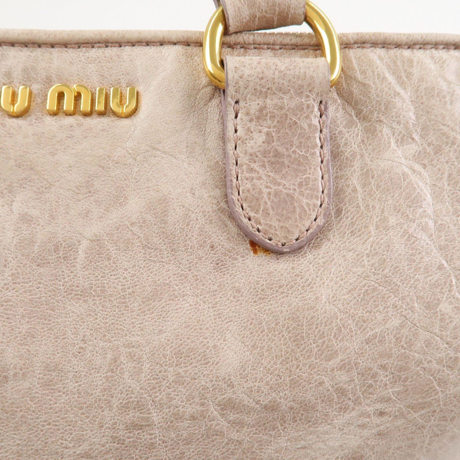 MIU MIU Logo Leather  2Way Bag Hand Bag Shoulder Bag Ivory