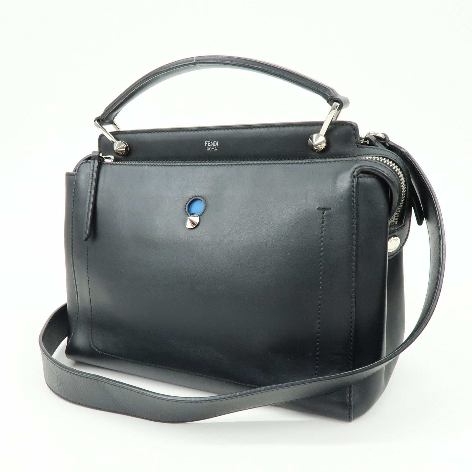 FENDI Dotcom Leather 2WAY Bag Hand Bag Shoulder Bag Black 8BN293