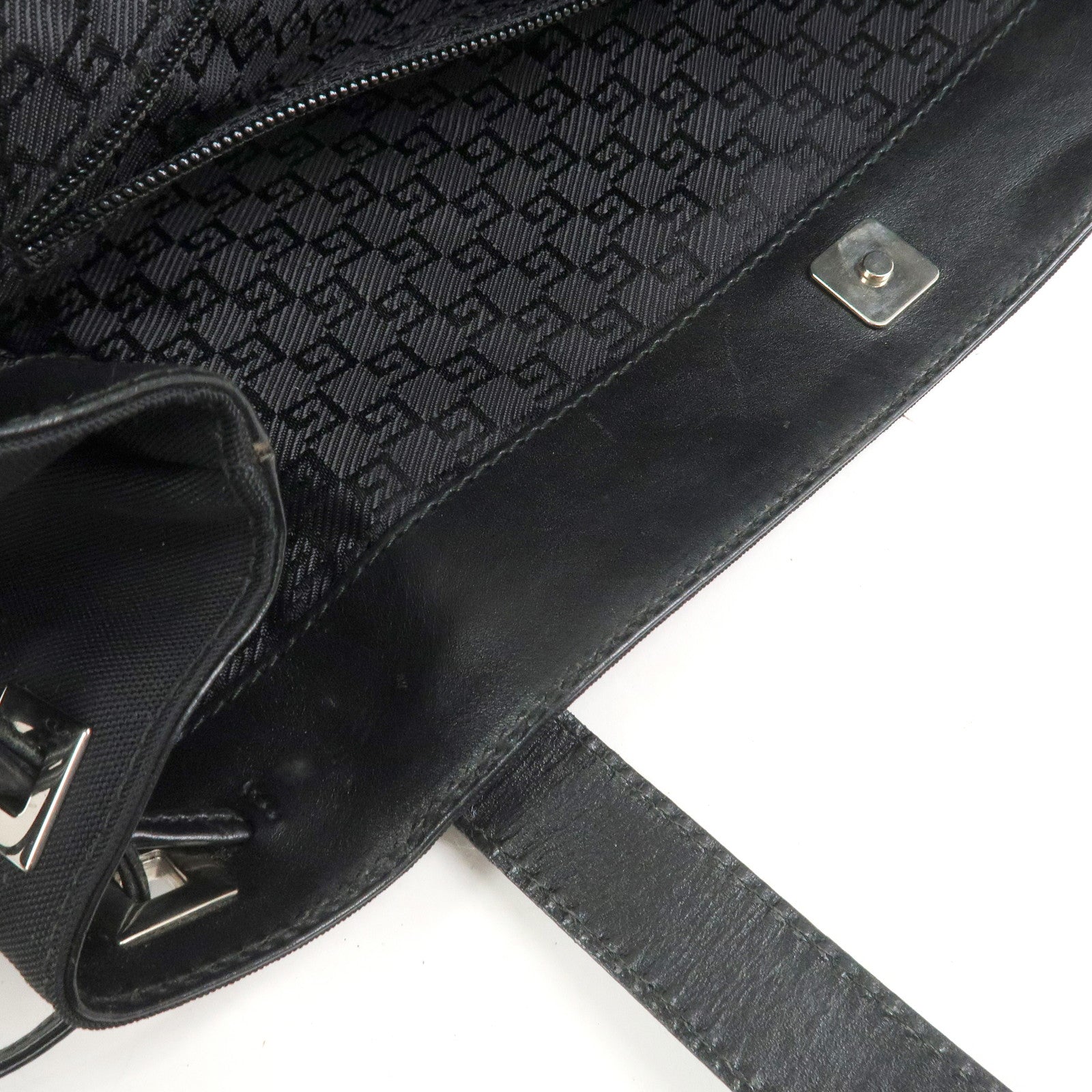 GUCCI Logo Nylon Leather Tote Bag Shoulder Bag Black 019・0493