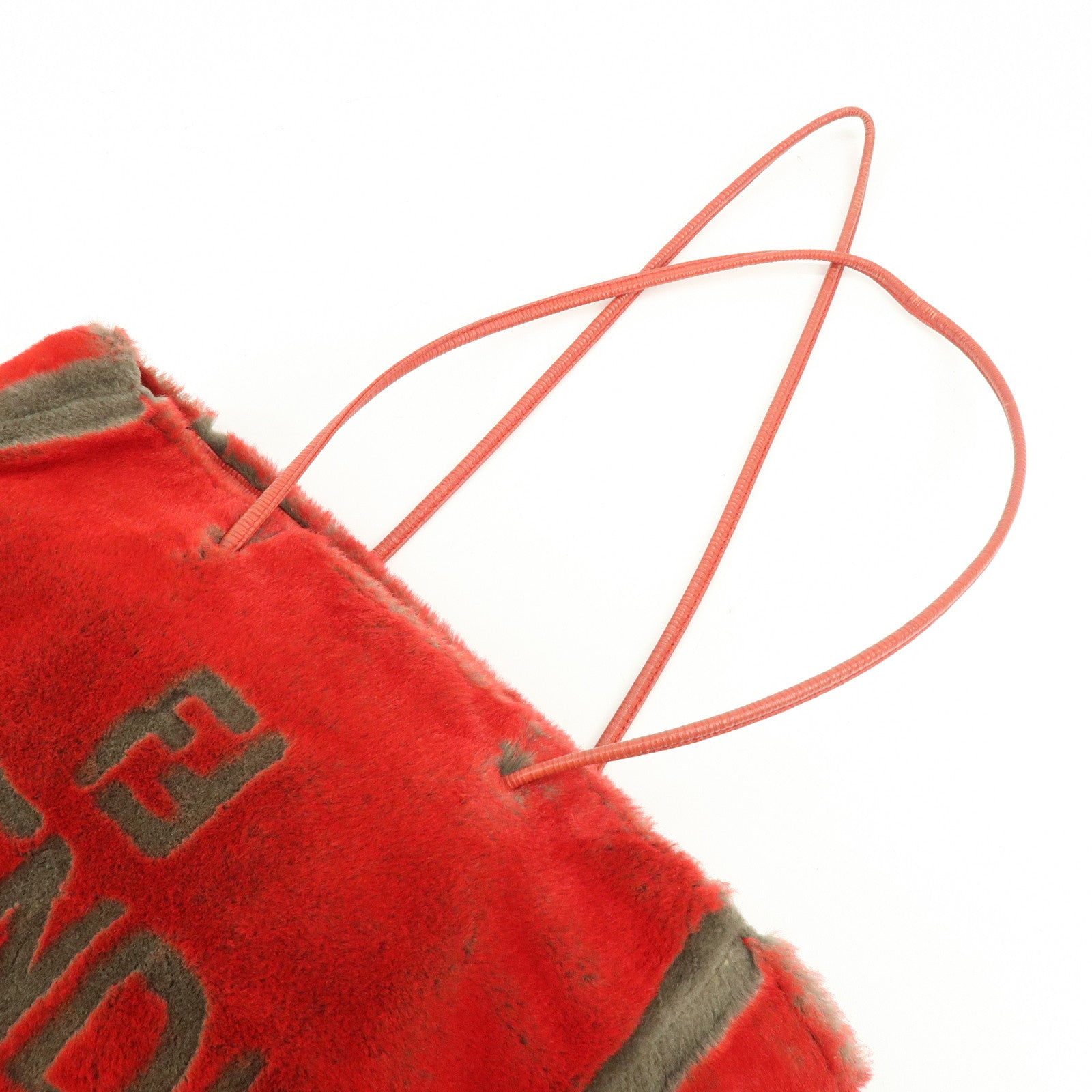 FENDI Fur Leather Tote Bag Hand Bag Shoulder Bag Red 321262900069