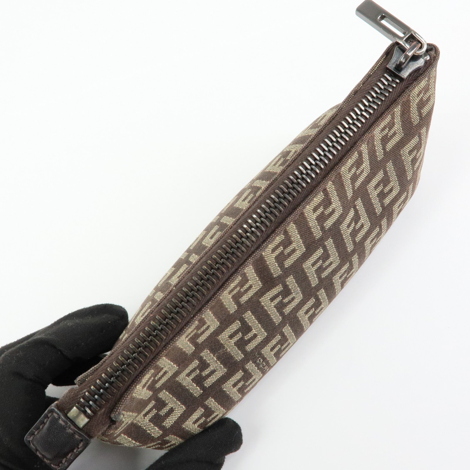 FENDI Zucchino Canvas Leather Mini Pouch Brown 7N0037