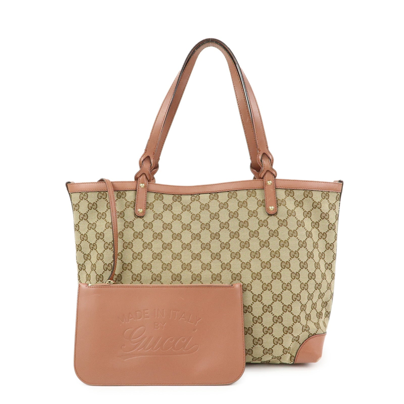 GUCCI GG Canvas Leather Tote Bag Shoulder Bag Beige Pink 247209