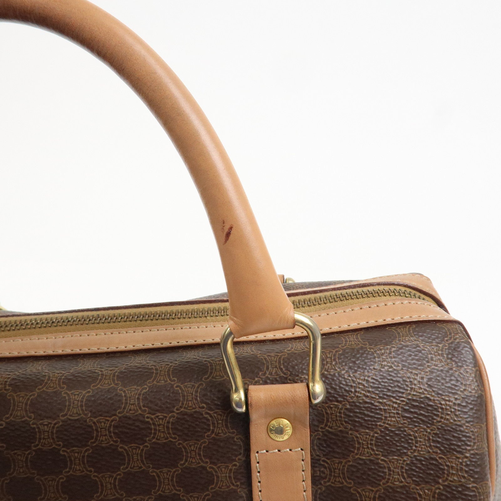 CELINE Macadam PVC Leather Boston Bag Hand Bag Brown