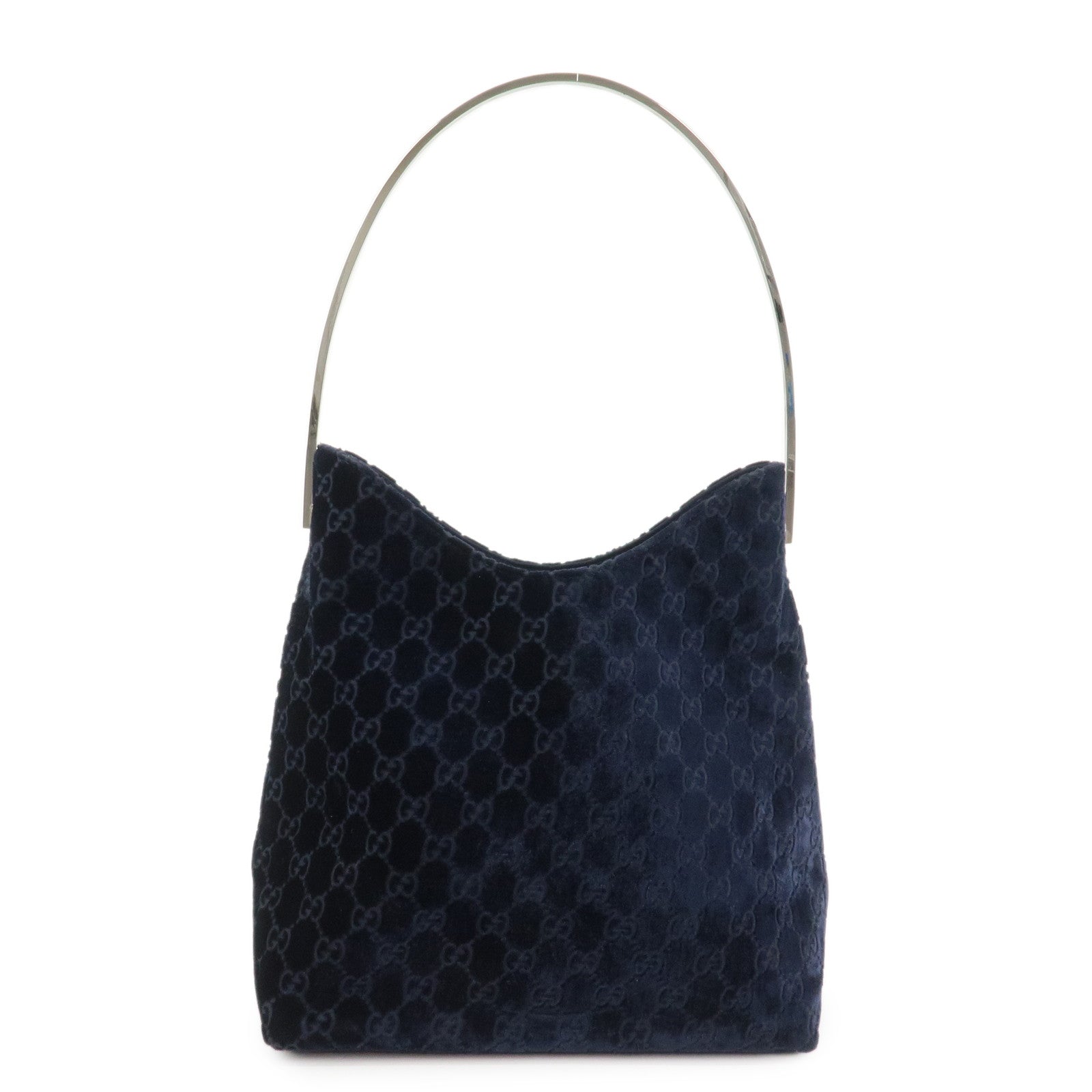 GUCCI Velvet GG Monogram Shoulder Bag Hand Bag Navy 001・2123