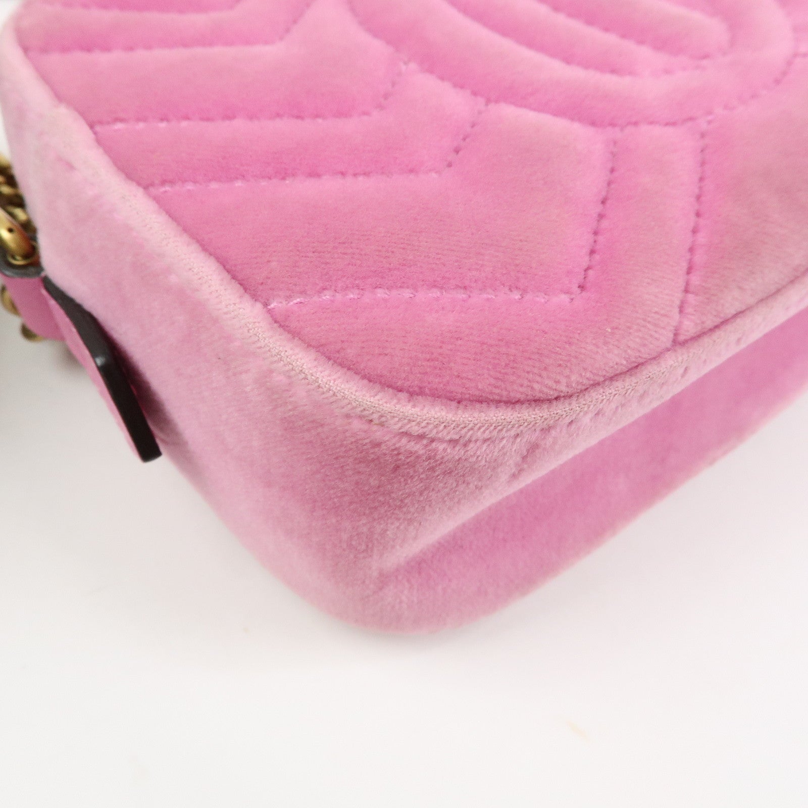 GUCCI GG Marmont Velvet Leather Rhinestone Shoulder Bag Pink 448065