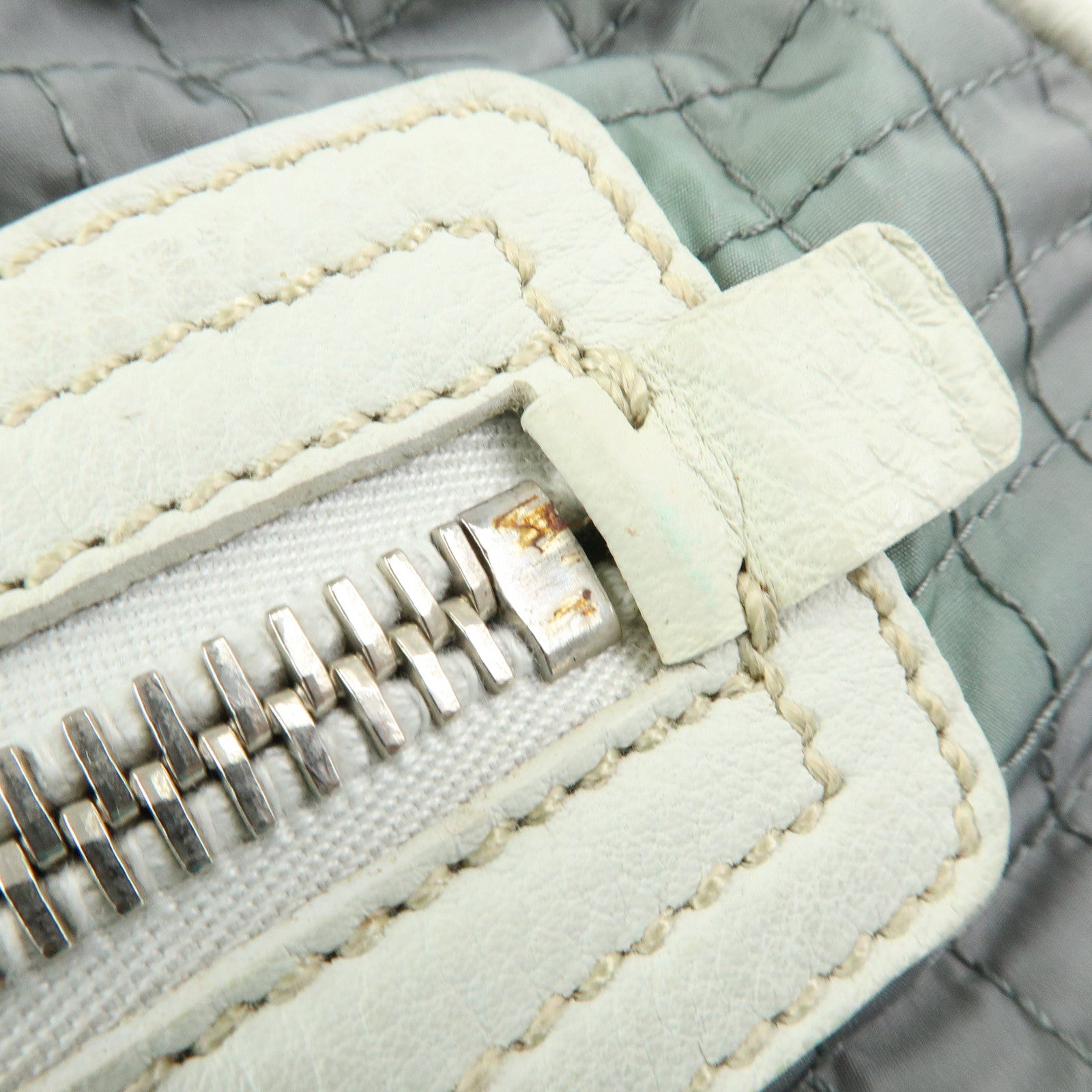 PRADA Sports Nylon Leather Boston Bag Hand Bag Gray Irvory