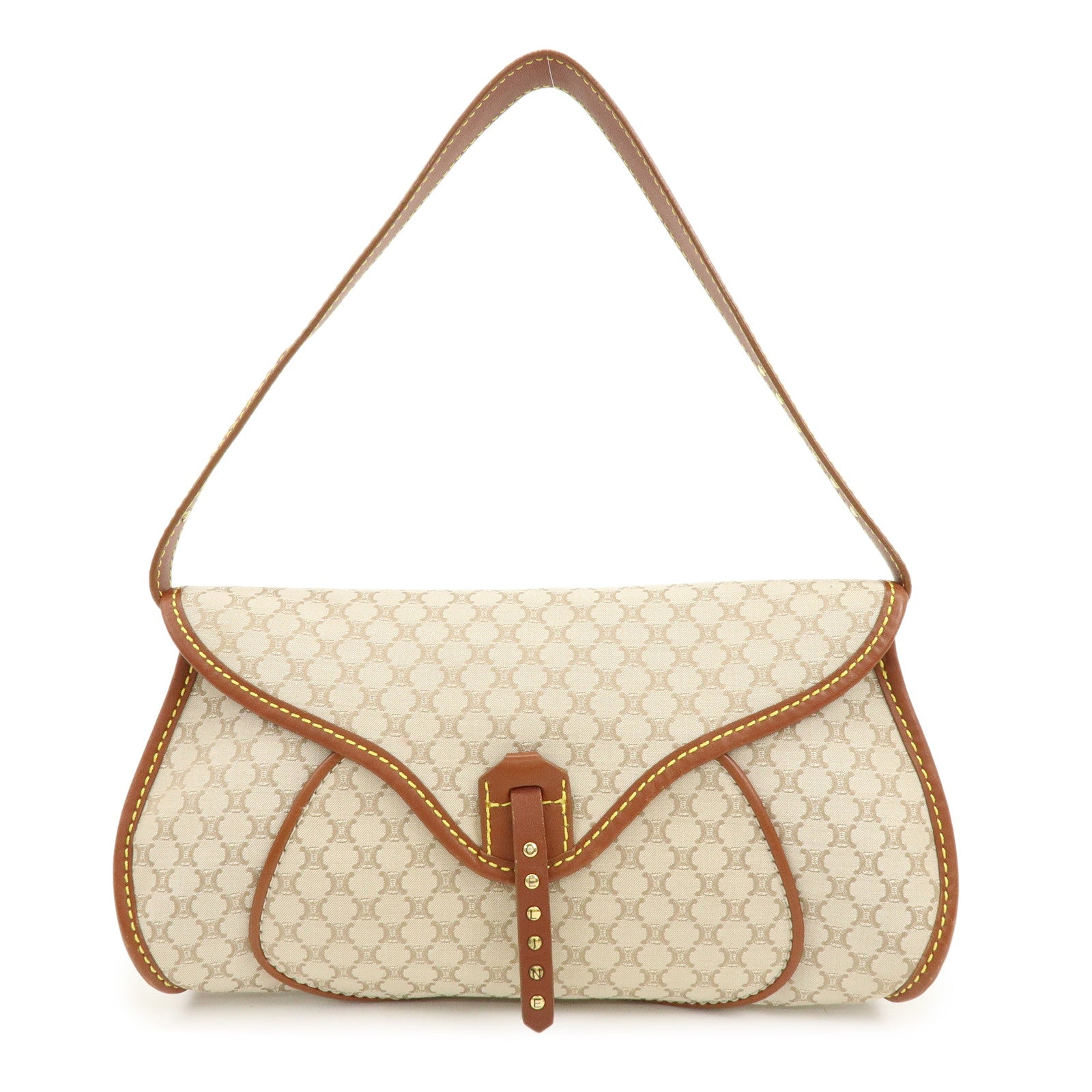 CELINE Macadam Canvas Leather Hand Bag Shoulder Bag Beige Brown