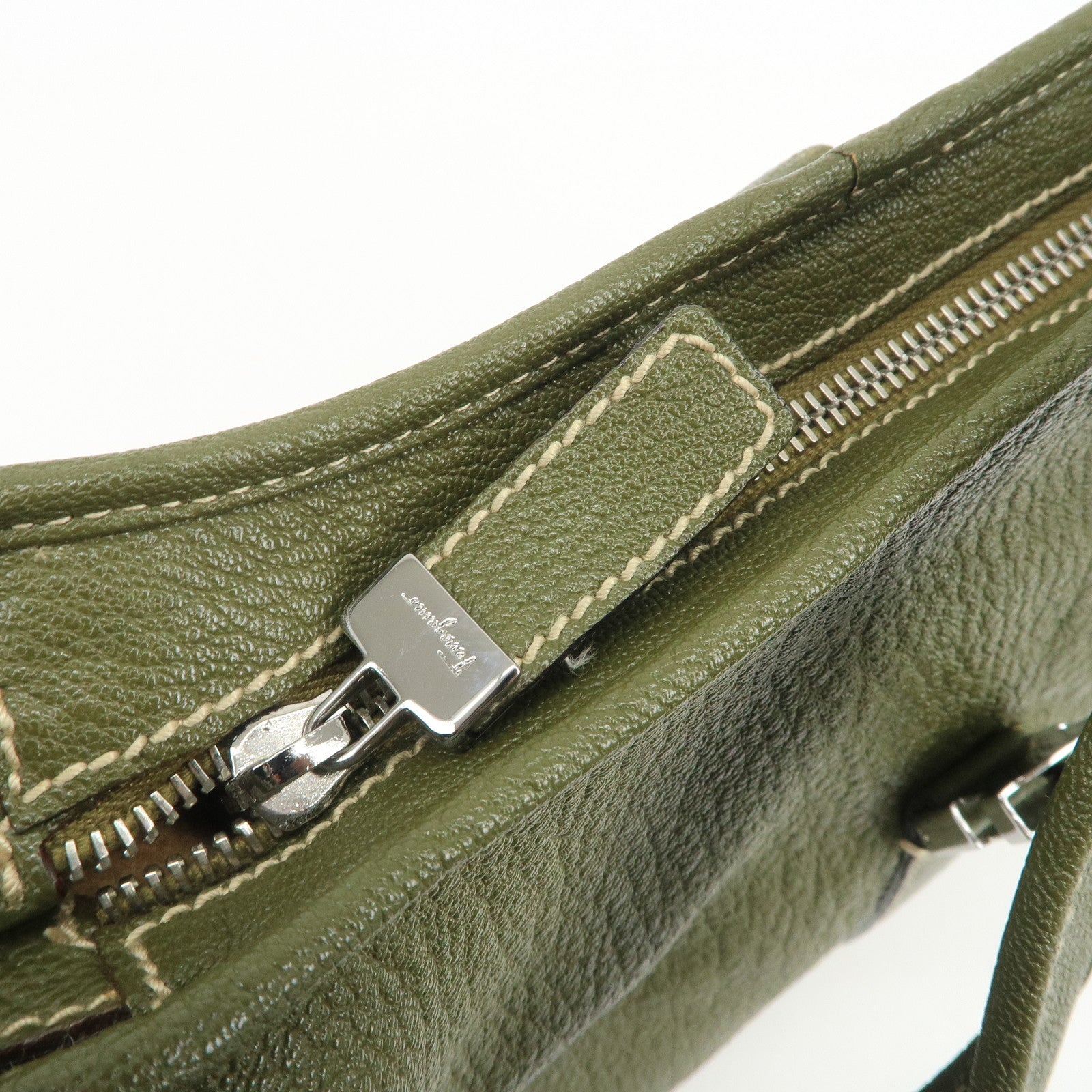 Ferragamo Logo Leather Shoulder Bag Hand Bag Khaki