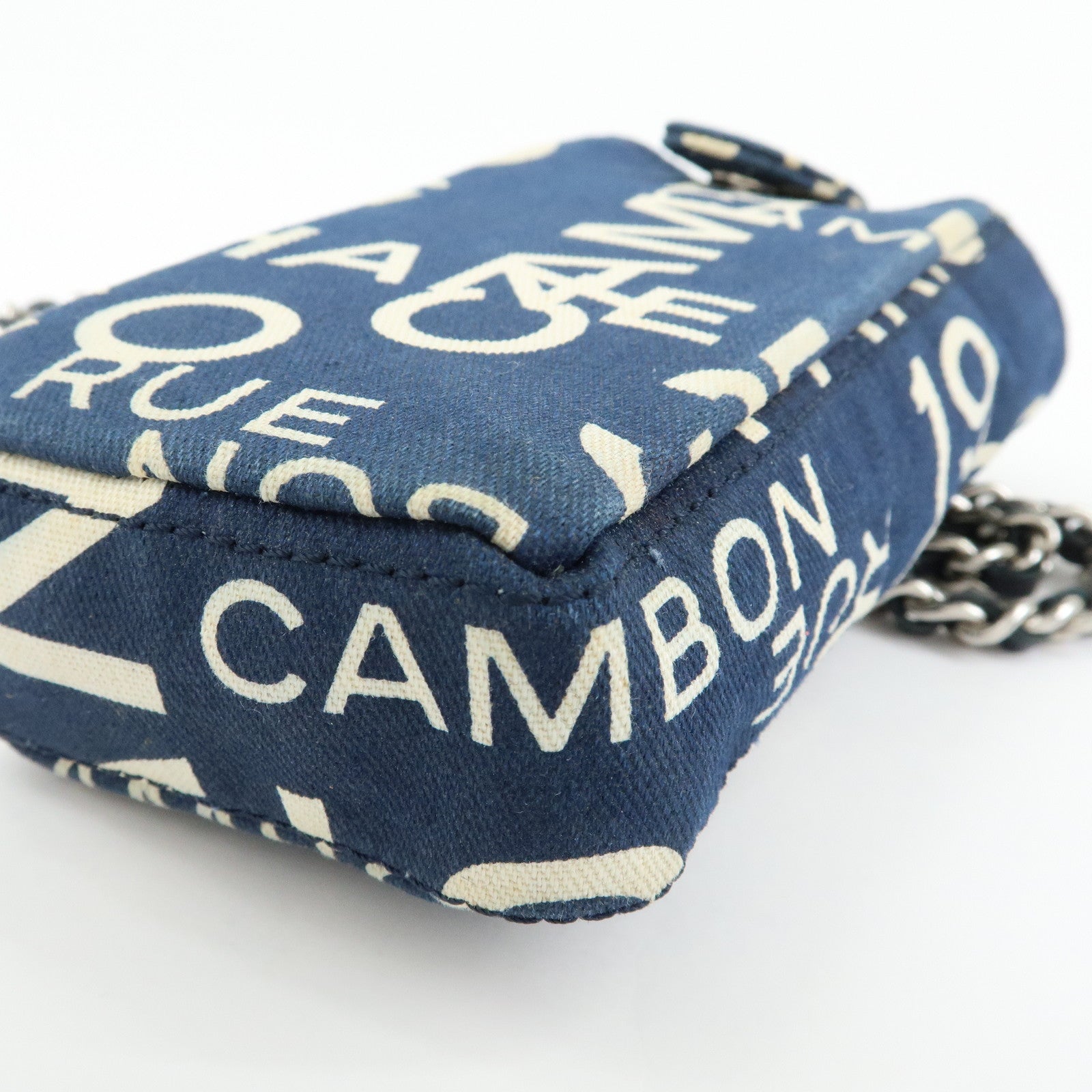 CHANEL By Sea Canvas Cell Phone Chain Shoulder Bag Navy