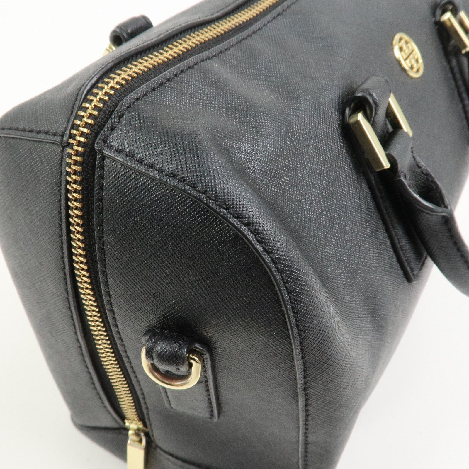 TORY BURCH Logo Leather 2Way Bag Hand Bag Shoulder Bag Black