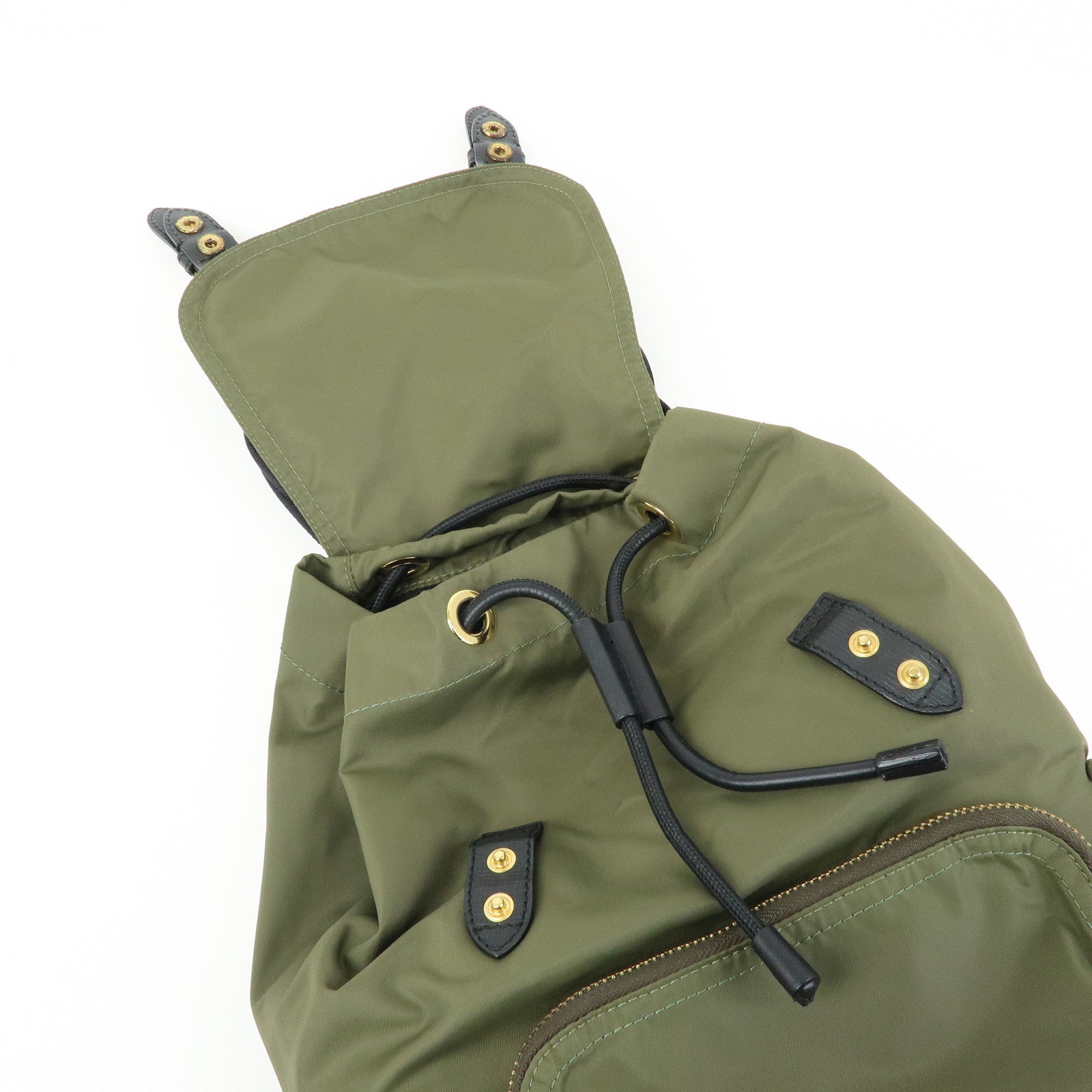 BURBERRY Logo Nylon Leather Backpack Rucksuck Khaki Black