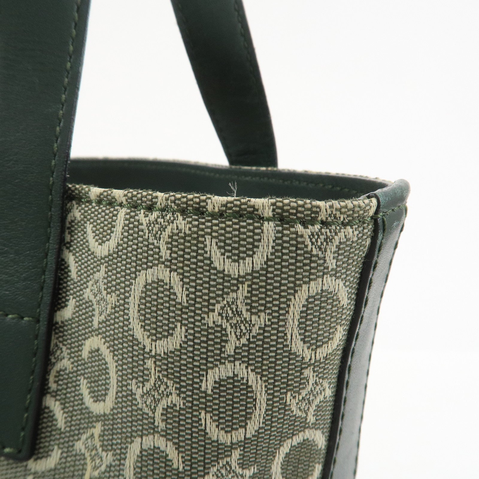 CELINE C Macadam Canvas Leather Tote Bag Shoulder Bag Dark Green