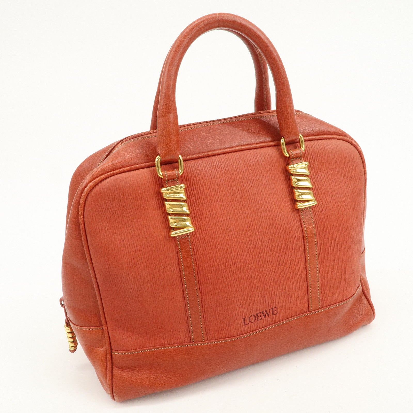 LOEWE Velazquez Leather Hand Bag Boston Bag Orange