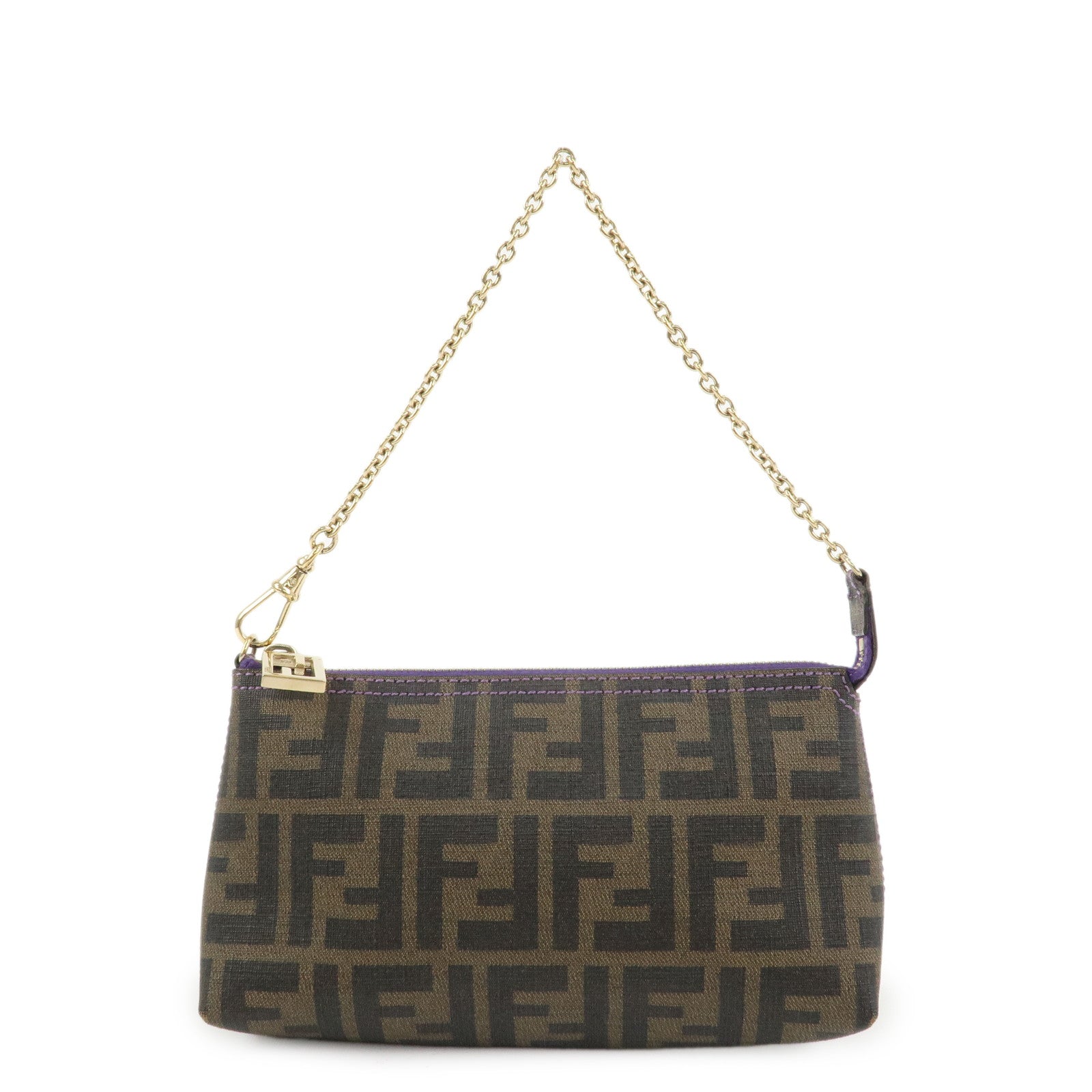 FENDI Zucca PVC Chain Accessory Pouch Hand Bag Shoulder Bag 8BR592