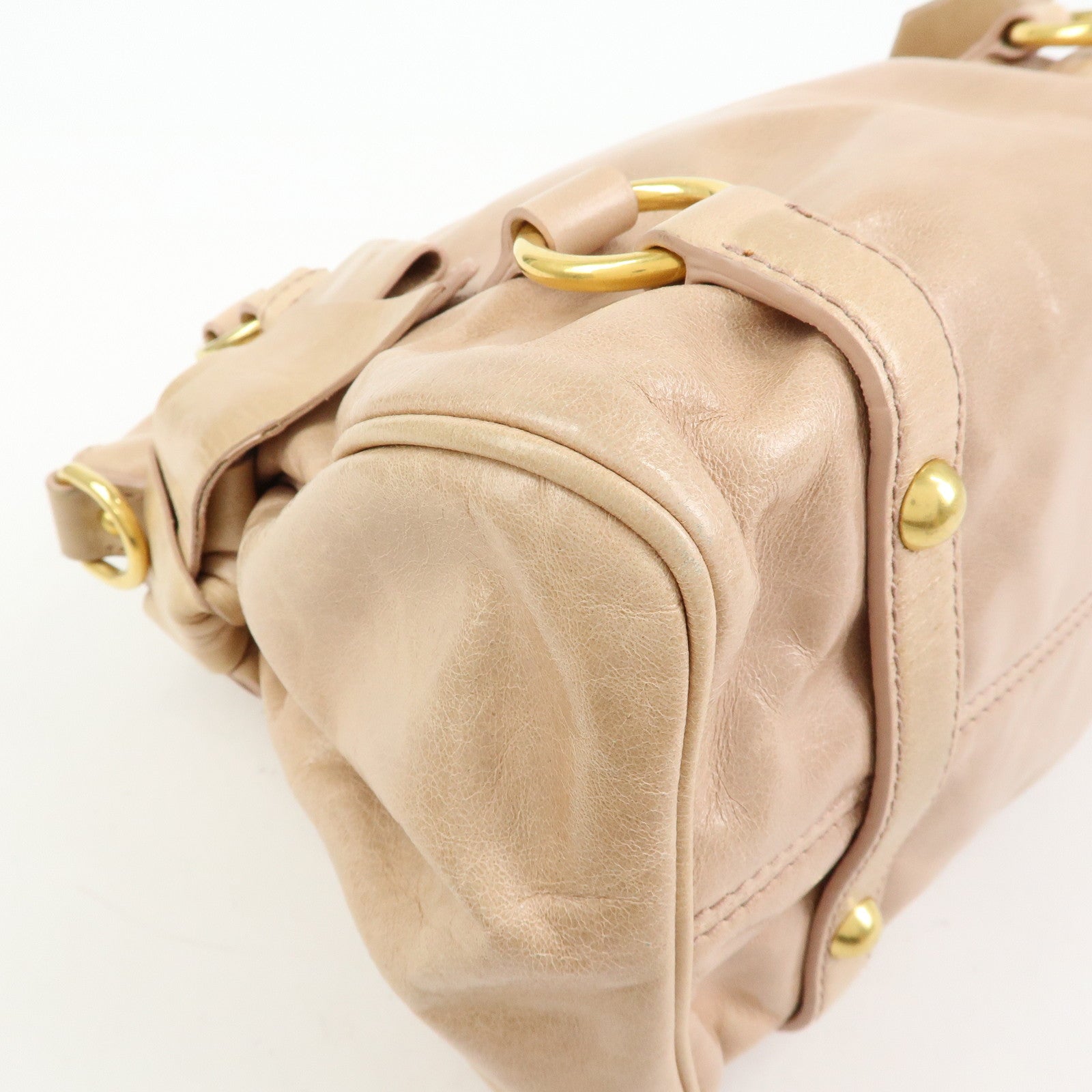 MIU MIU Leather Side Ribbon 2Way Bag Hand Bag Shoulder Bag Beige