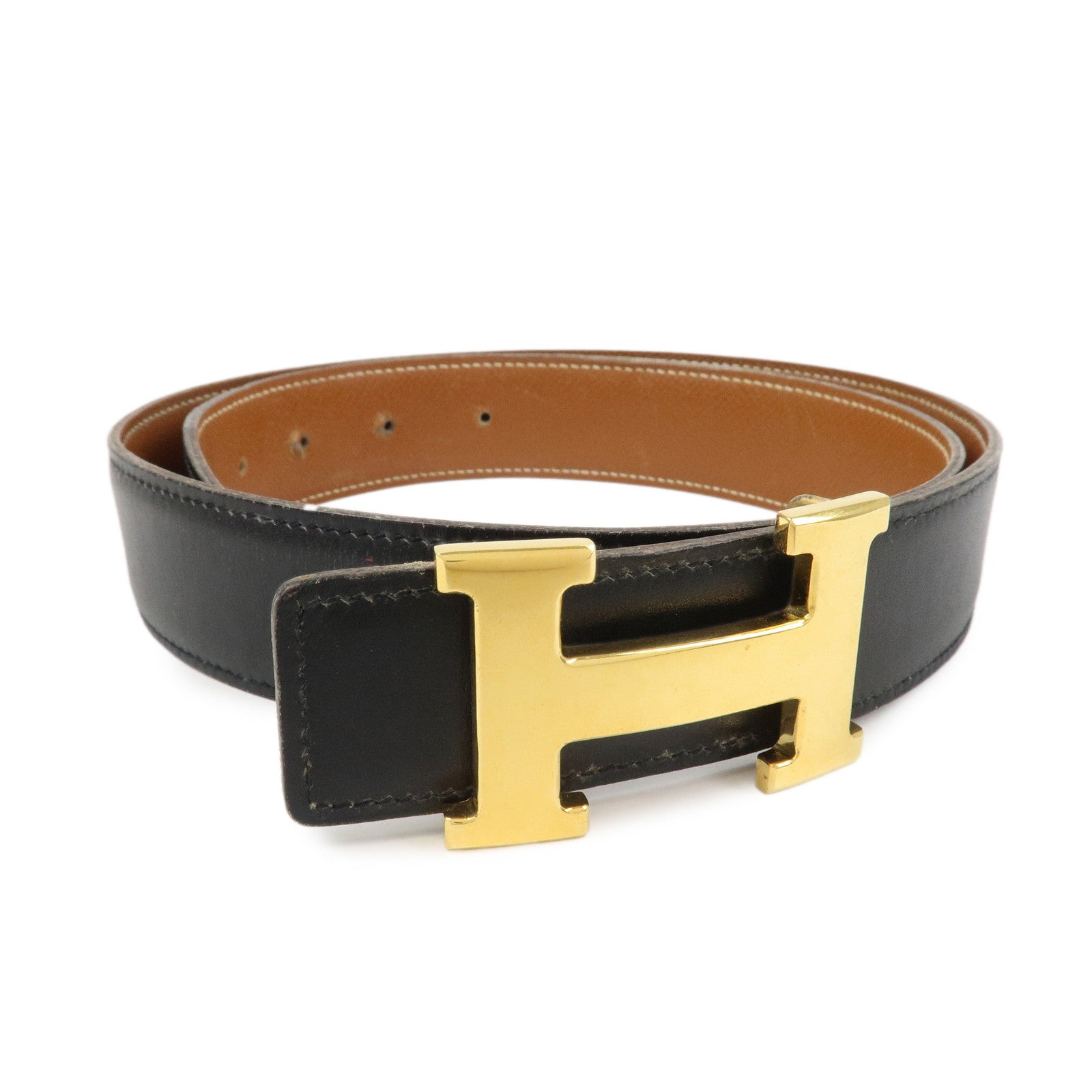 HERMES Leather H Buckle Reversible Constance Belt C Stamped