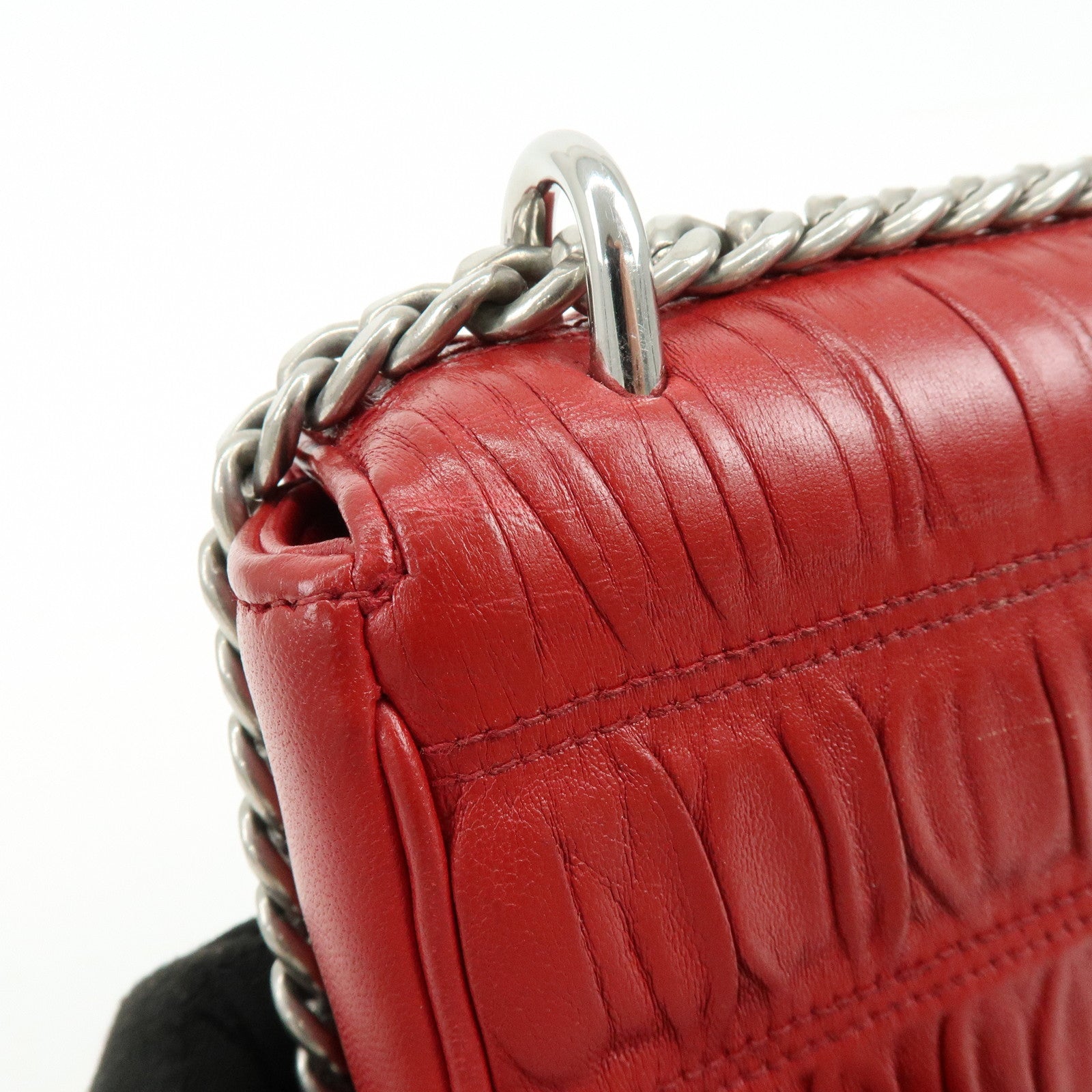 PRADA Nappa Goatskin Leather Chain Shoulder Bag Red 1BD140