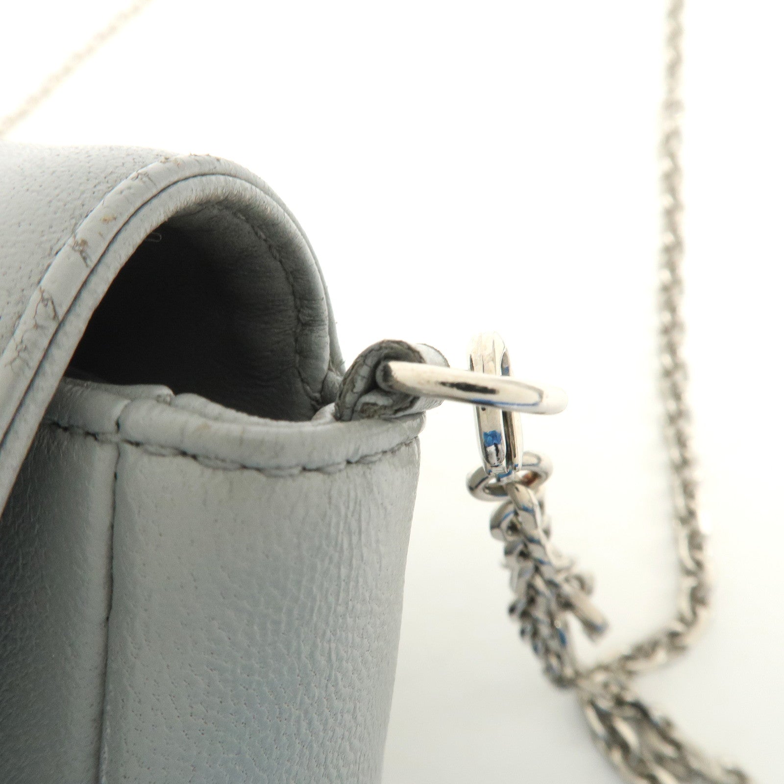 Christian Dior Leather Chain Shoulder Bag Light Blue 112-MA-0174