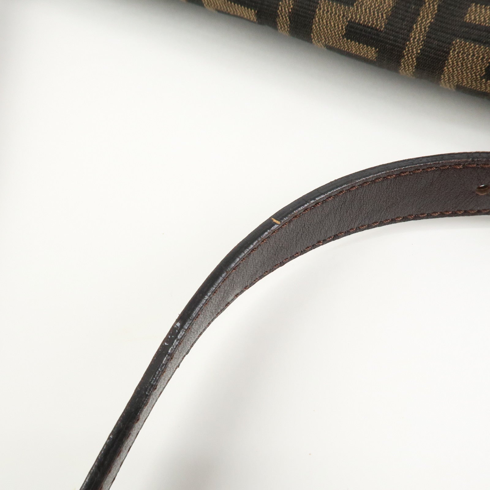 FENDI Zucca Canvas Leather Shoulder Bag Brown Black 26730