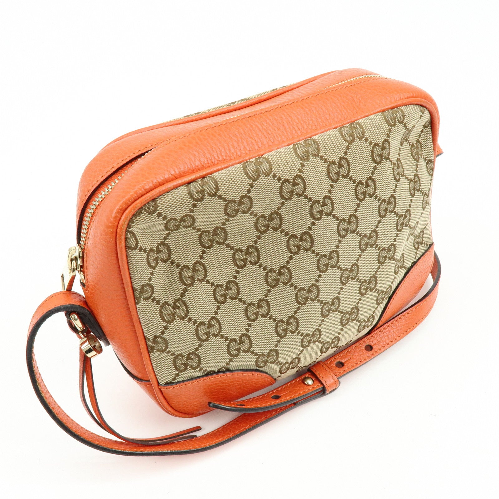 GUCCI GG Canvas Leather Shoulder Bag Beige Orange 449413