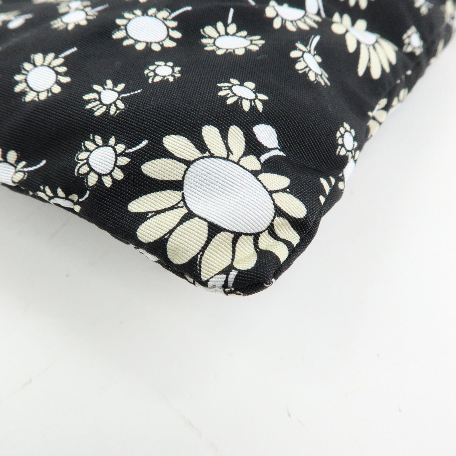 MIU MIU Nylon Leather Tote Bag Eco Bag Hand Bag Flower Print Black