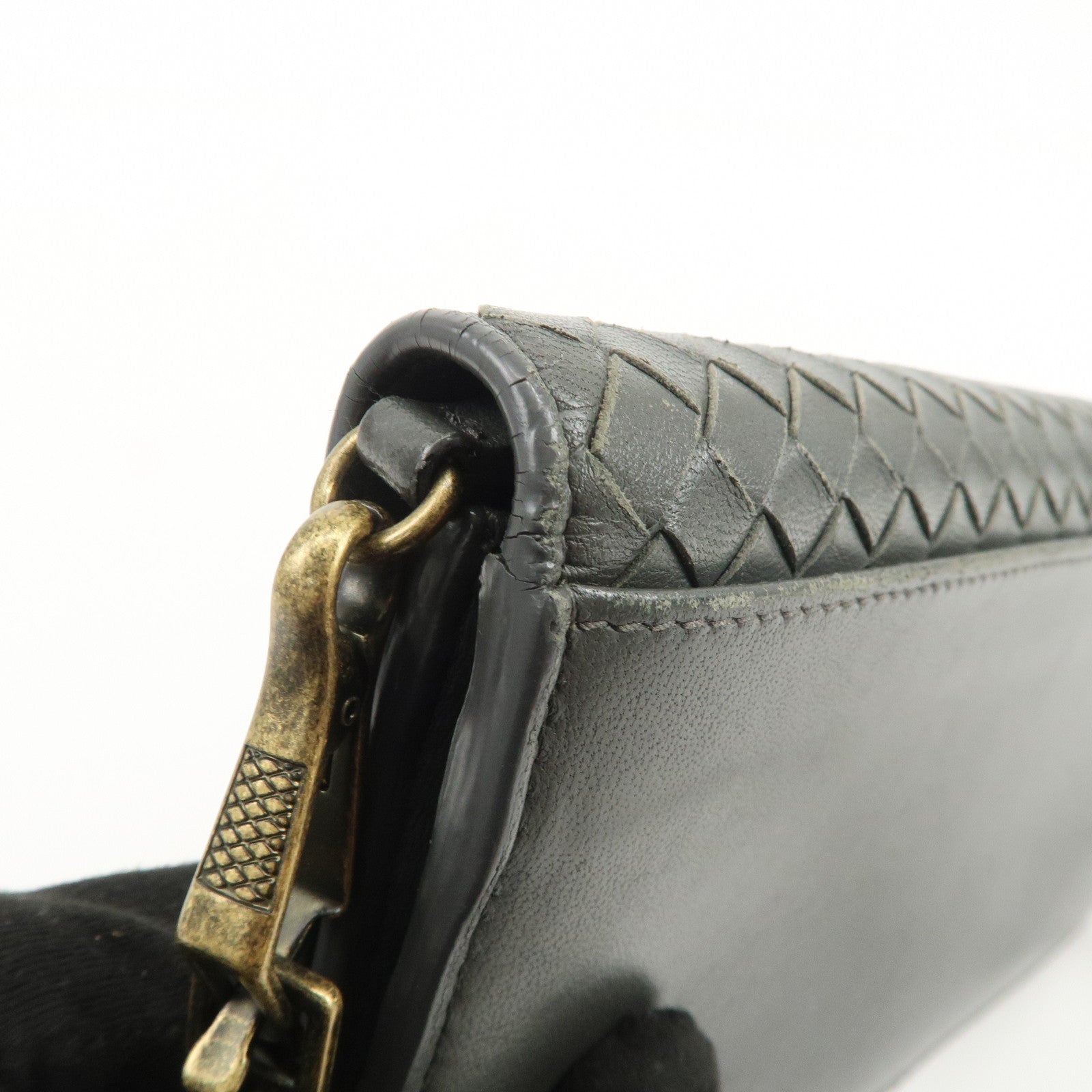 BOTTEGA VENETA Intrecciato Leather Chain Long Wallet Gray