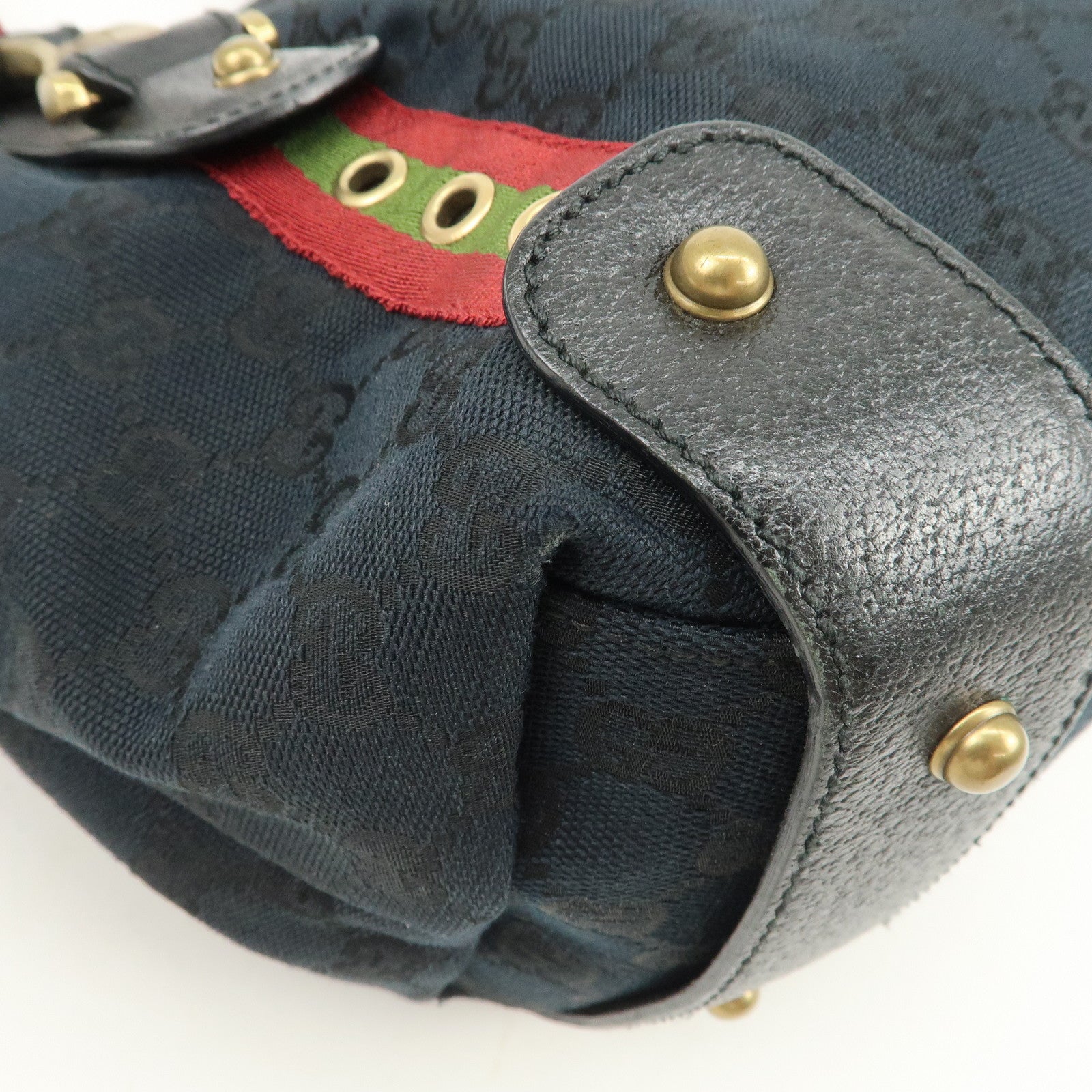 GUCCI Horsebit GG Canvas Leather Tote Bag Hand Bag Black 144186