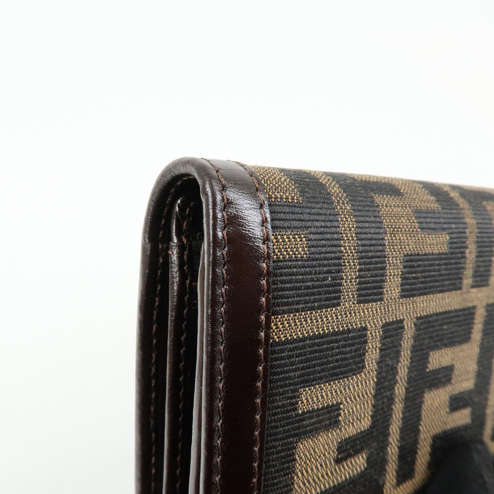 FENDI Zucca Canvas Leather Compact Wallet Brown Black 31052