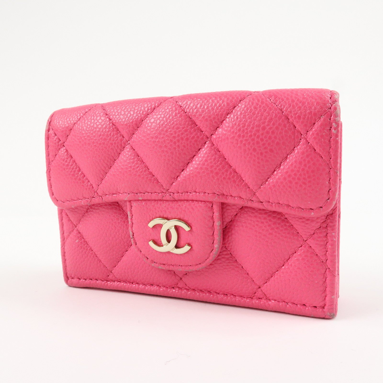 CHANEL Matelasse Caviarskin Classic Small Flap Wallet Pink AP0230 Used