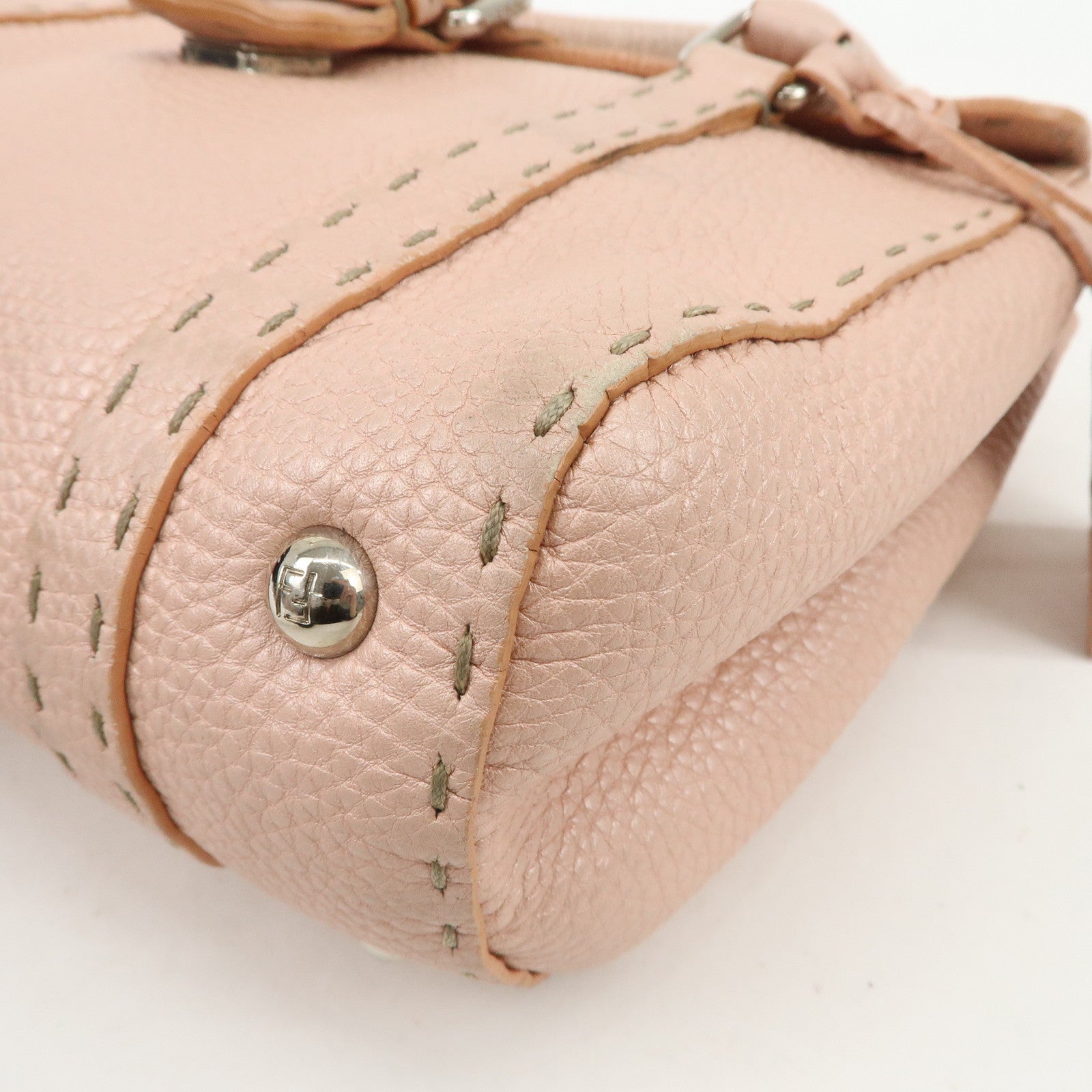 FENDI Selleria Leather Mini Linda Hand Bag Pink Silver HDW 8BR486