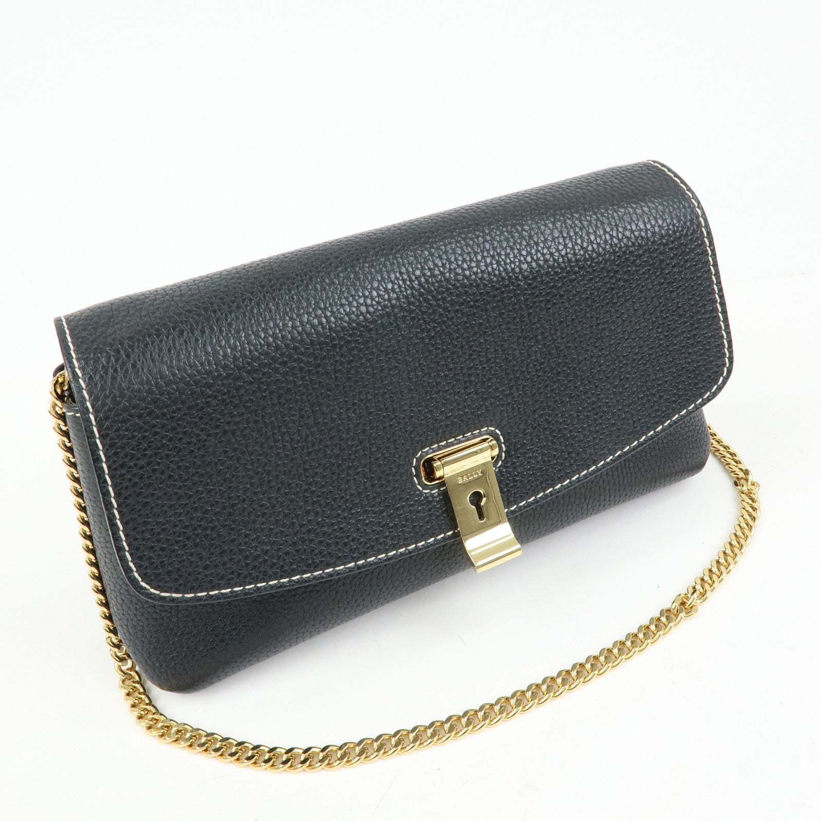 BALLY LEENA 2Way Lock Me Chain Shoulder Crossbody Clutch Bag Black