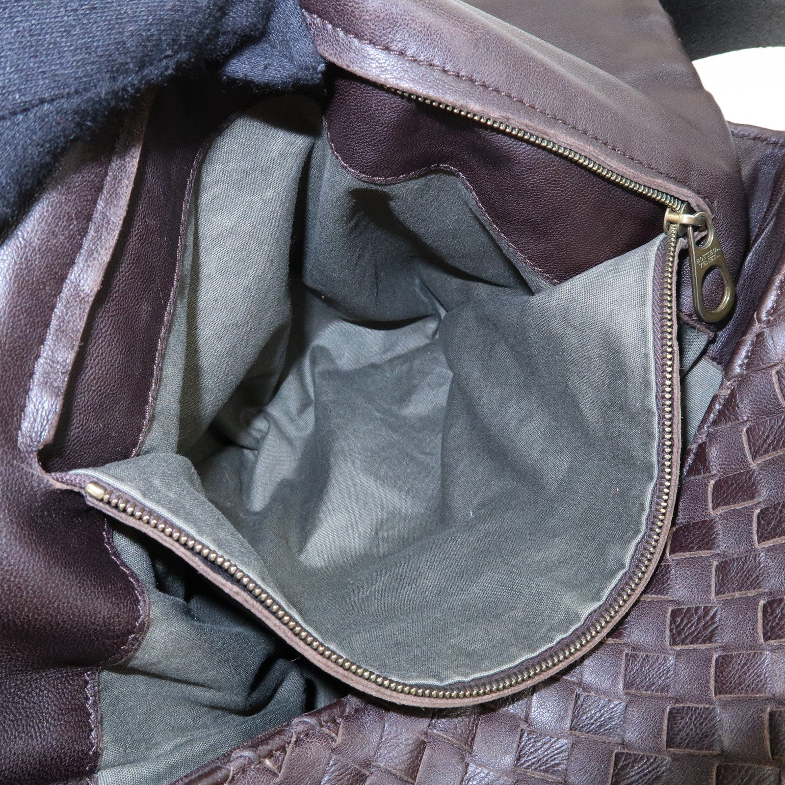 BOTTEGA VENETA Intrecciato Leather Shoulder Bag Dark Brown 163971