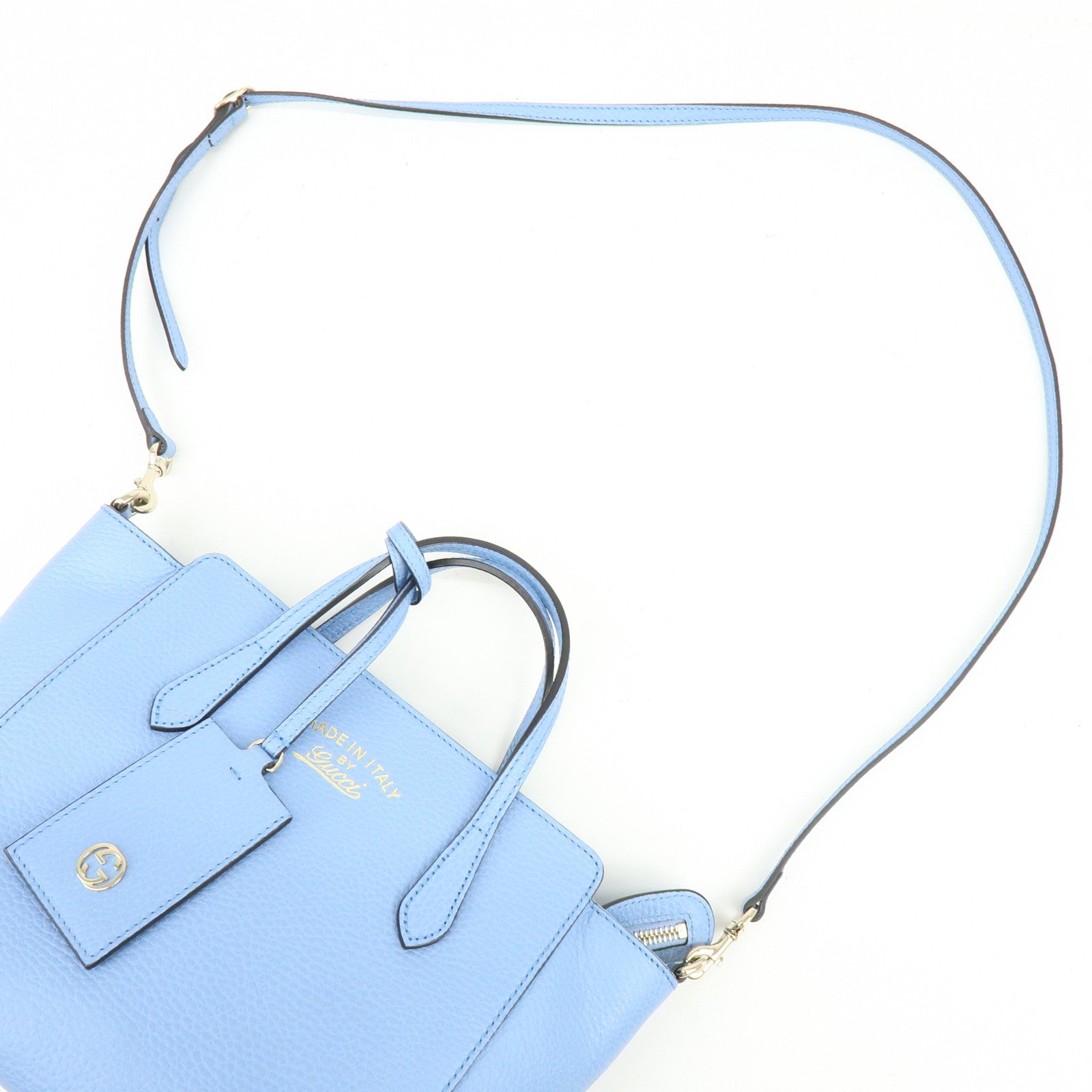 GUCCI Interlocking G Leather 2Way Bag Hand Bag Light Blue 368827