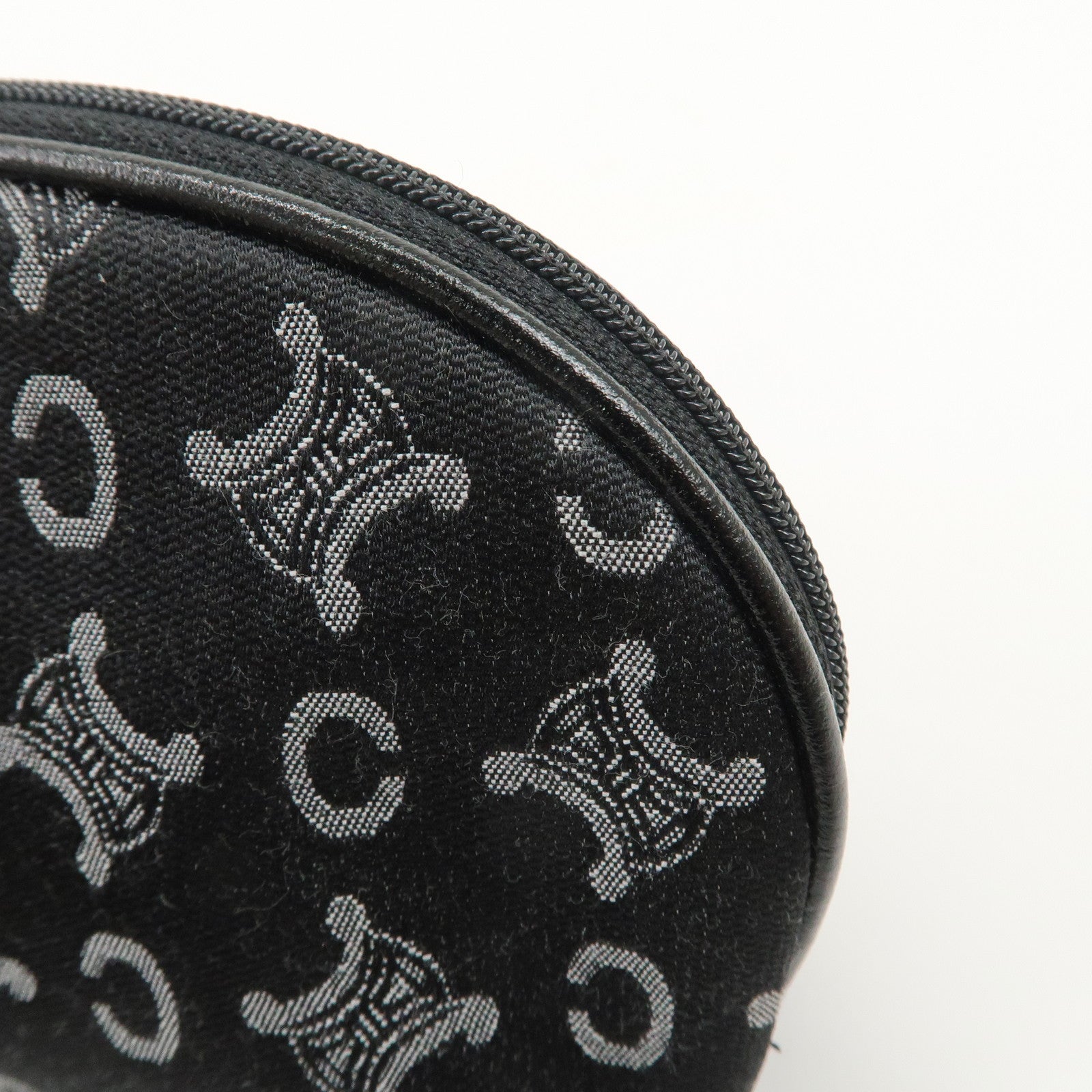 CELINE C Macadam Logo Canvas Leather Cosmetic Pouch Black