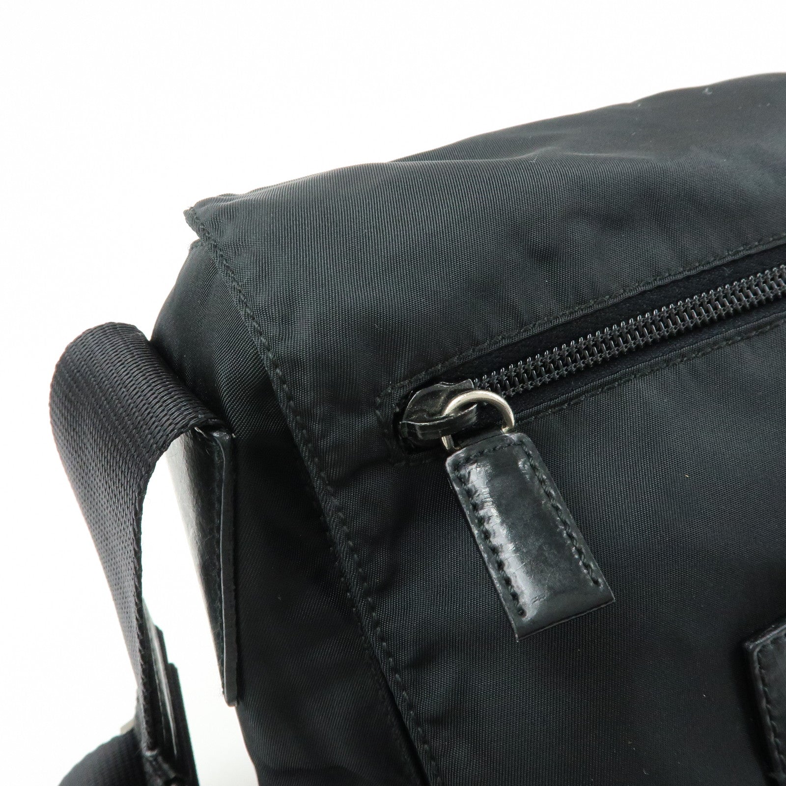 PRADA Triangle Logo Nylon Leather Shoulder Bag Black BT6671