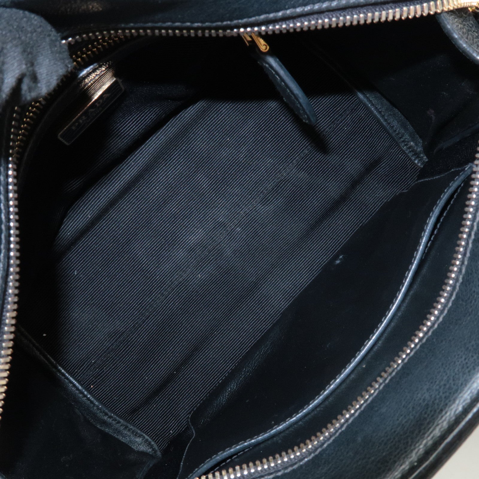 PRADA Leather 2Way Bag Shoulder Hand Bag Black Gold Used