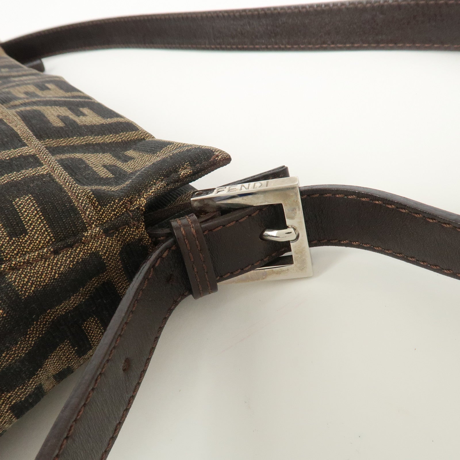 FENDI Zucca Canvas Leather Shoulder Bag Brown Black 26566