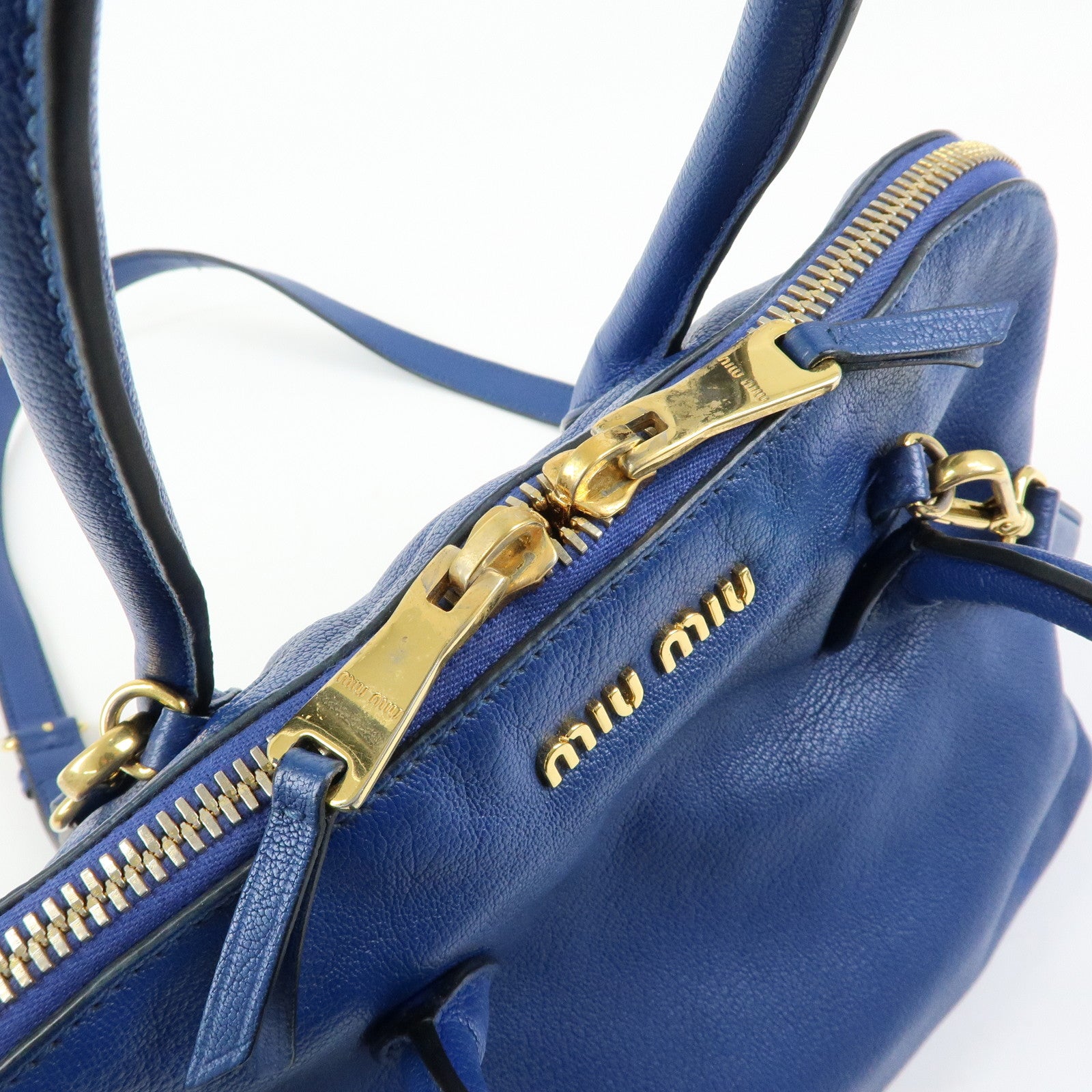 MIU MIU Madras Leather 2Way Bag Hand Bag Shoulder Bag Blue RL0097