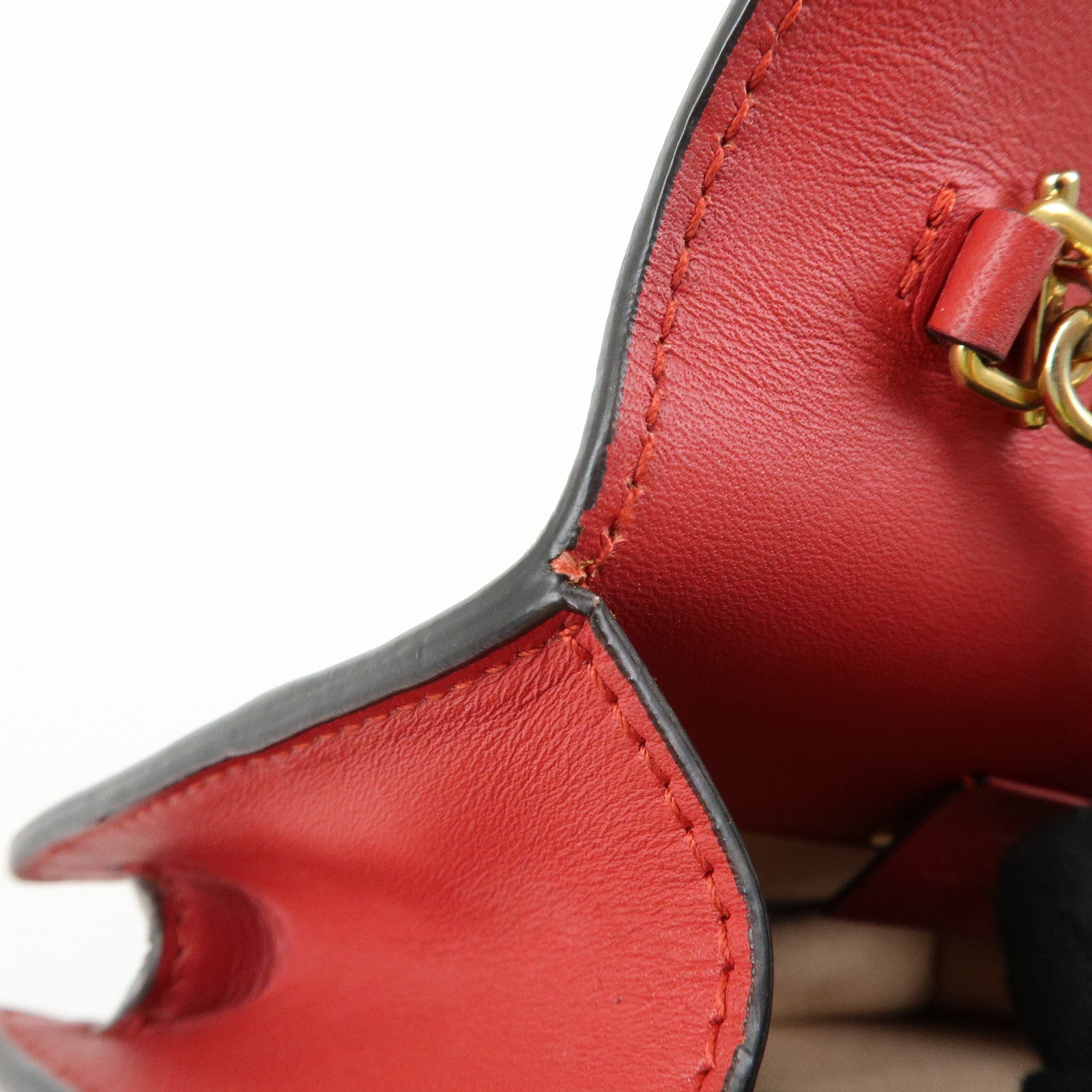 GUCCI Sylvie Sherry Leather Chain Mini Shoulder Bag Red Navy 494646