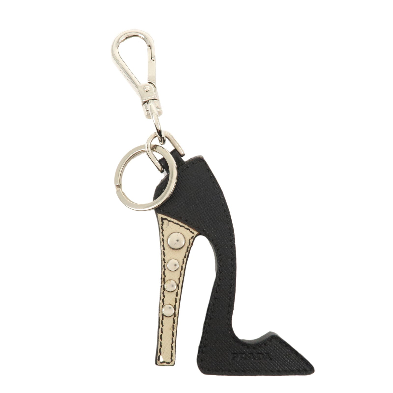 PRADA High Heel Motif Leather Bag Charm Key Chain Black 1AR295