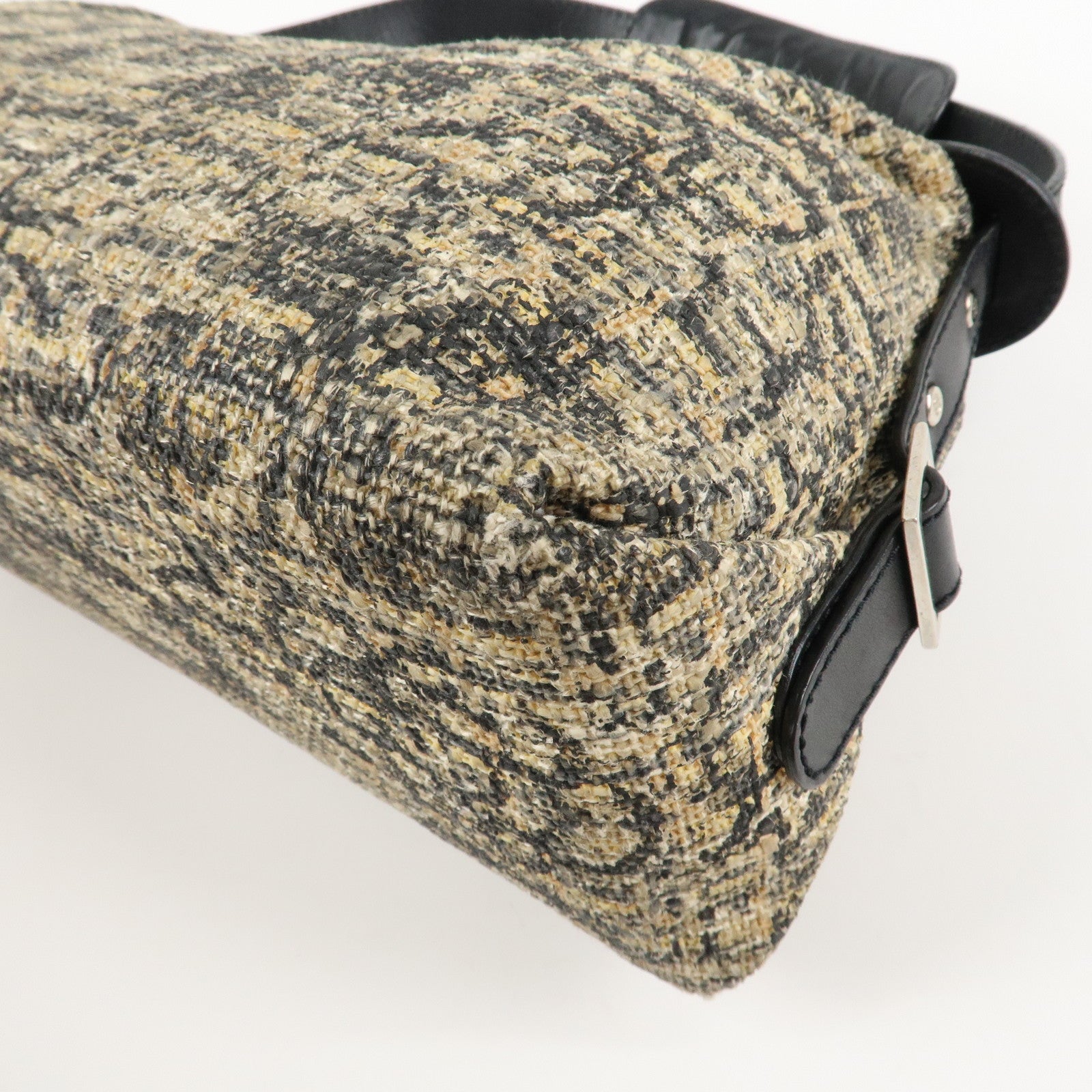 CHANEL COCO Mark Lamb Skin Tweed Shoulder Bag Hand Bag Black Silver HDW Used