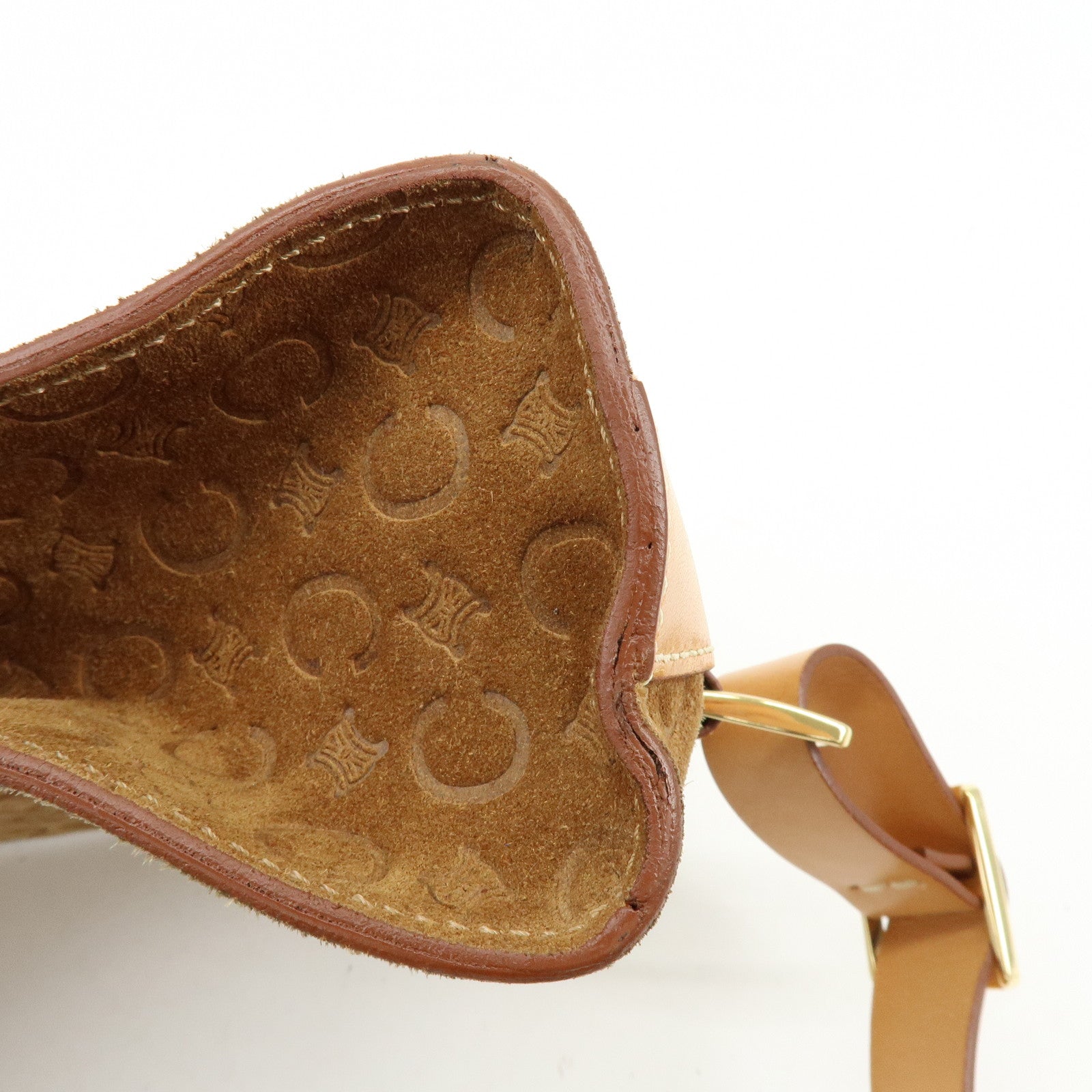 CELINE C Macadam Suede Leather Shoulder Bag Crossbody Bag Brown
