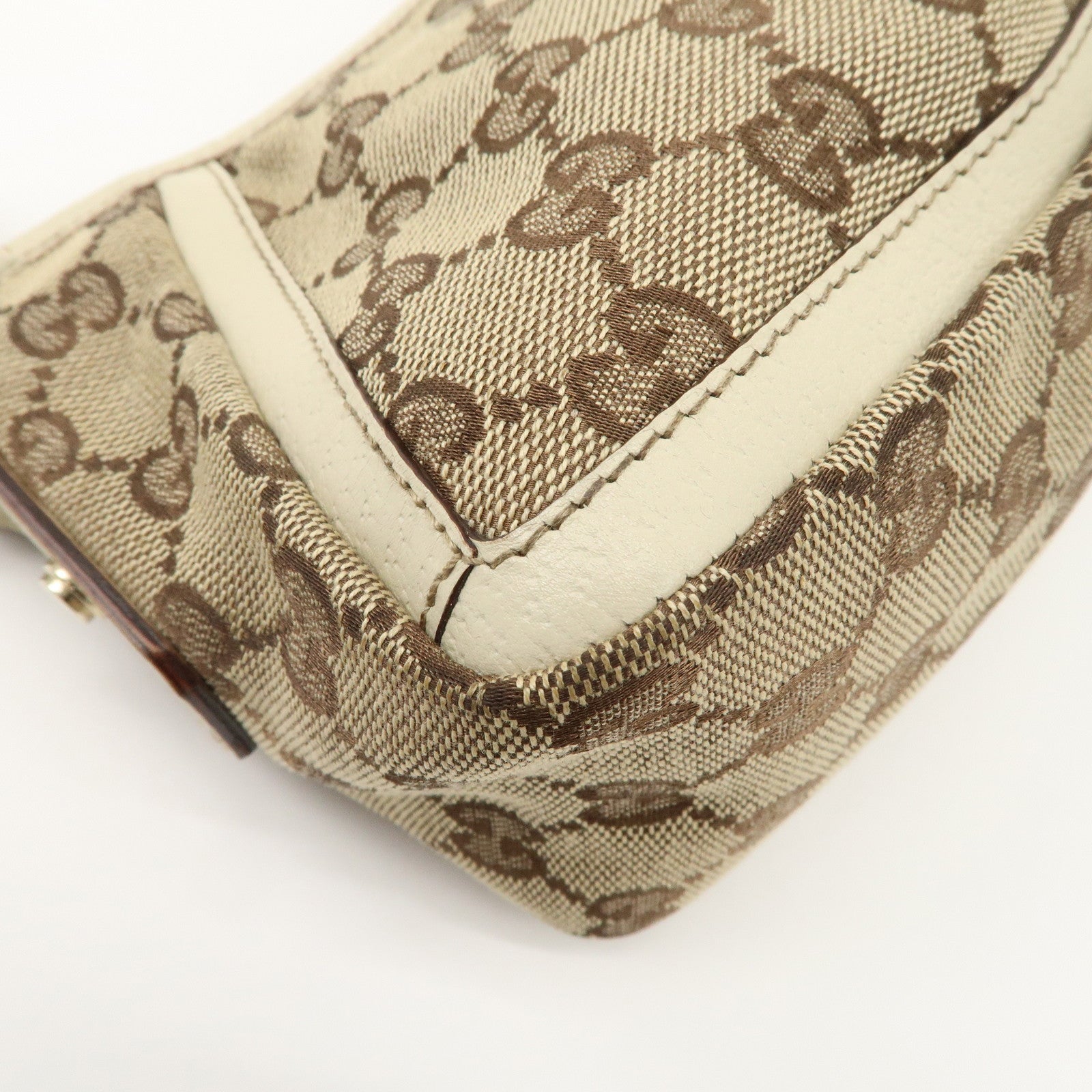 GUCCI Abbey GG Canvas Leather Shoulder Bag Beige Ivory Gold HDW 130939 Used