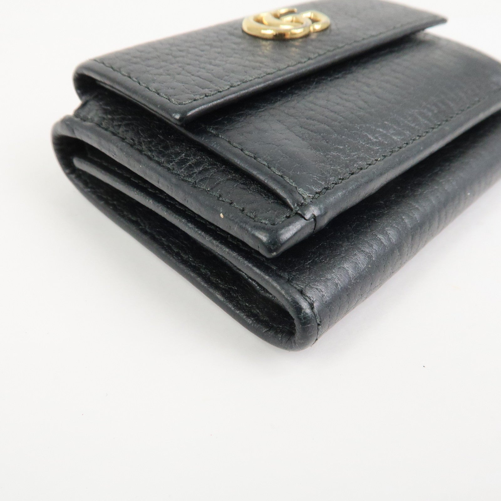 GUCCI GG Marmont Leather Tri-fold Compact Wallet Black 523277