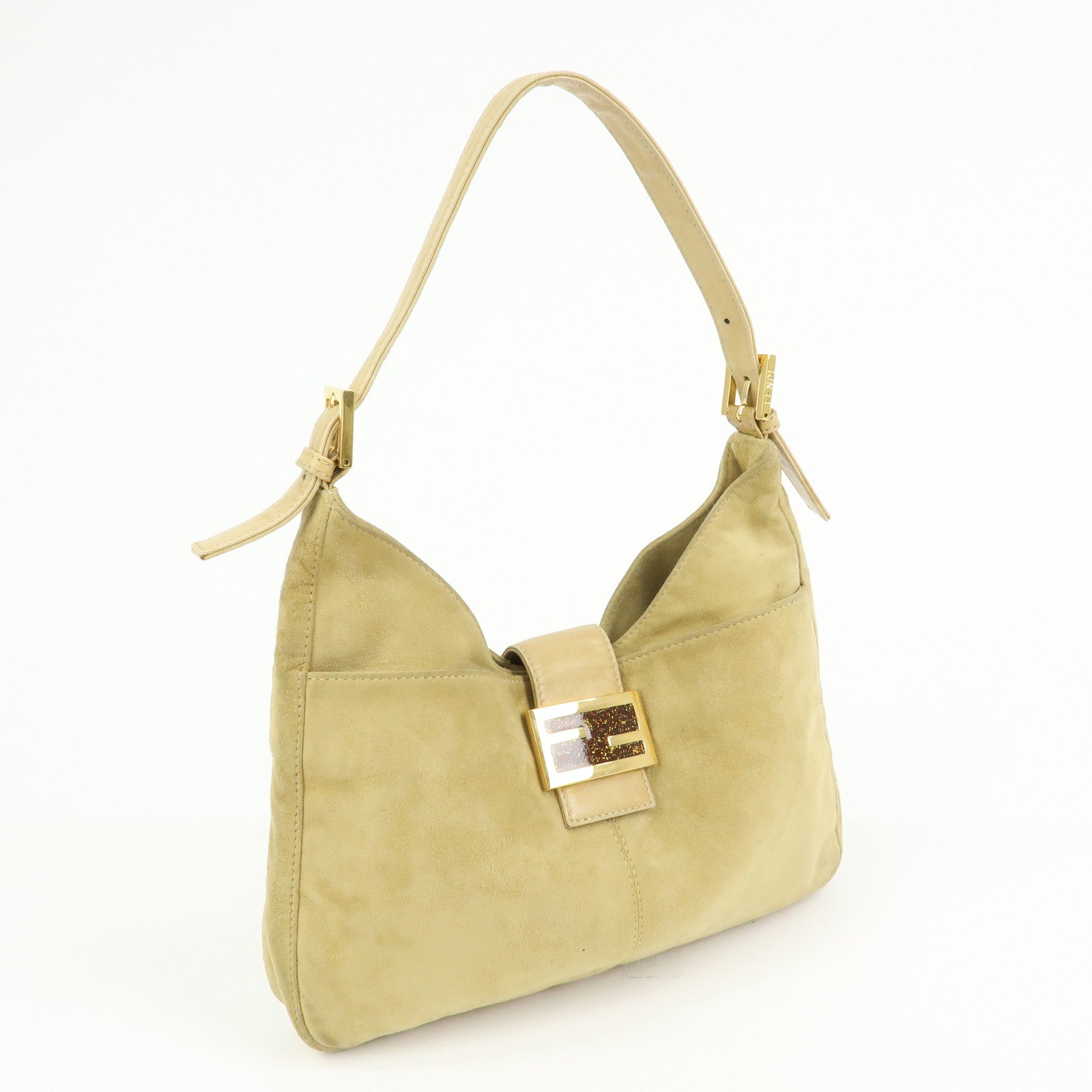 FENDI Suede Leather Shoulder Bag Hand Bag Yellow Beige 26569