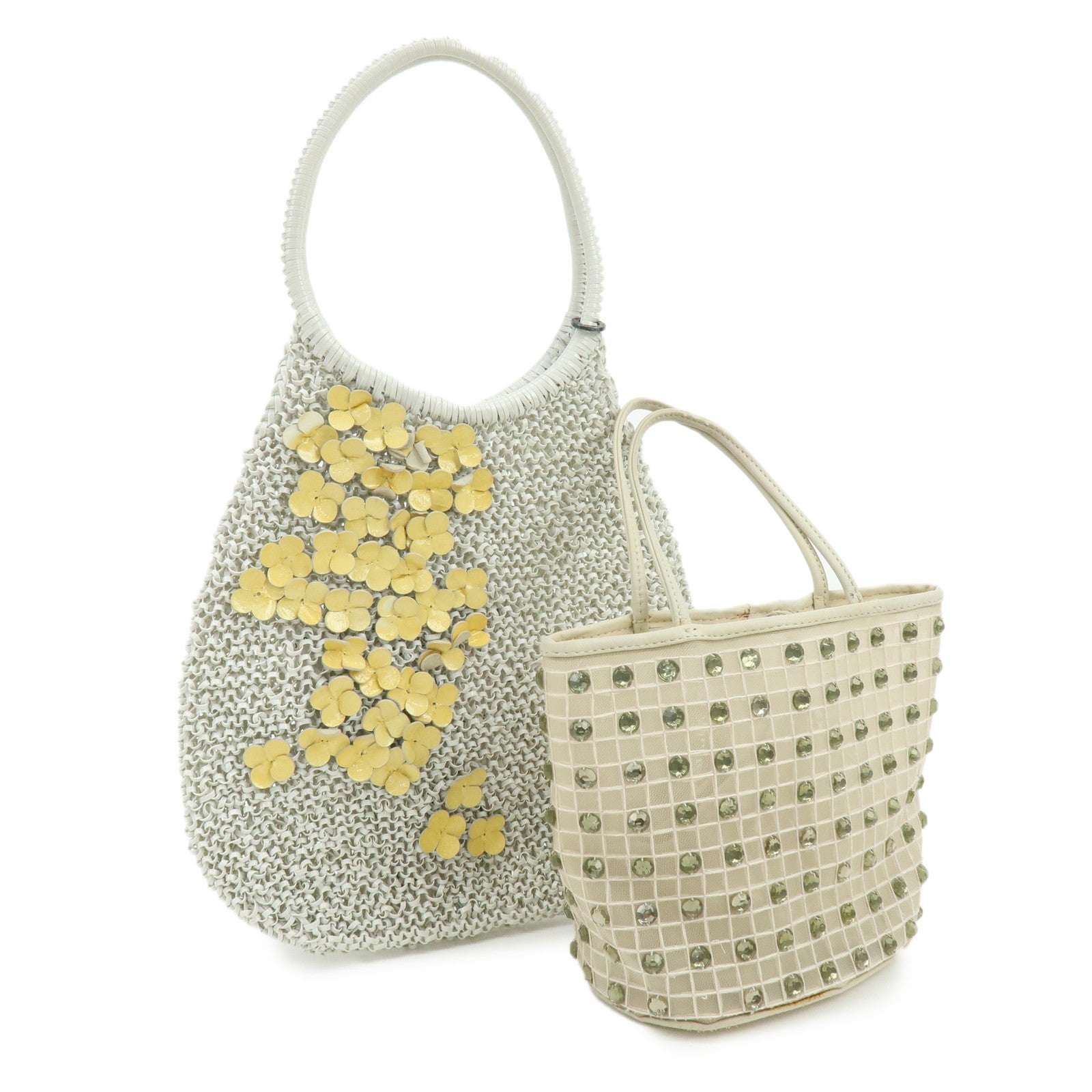 ANTEPRIMA Nylon Leather Set of 2 PVC Wire Bag Mini Tote Bag Ivory