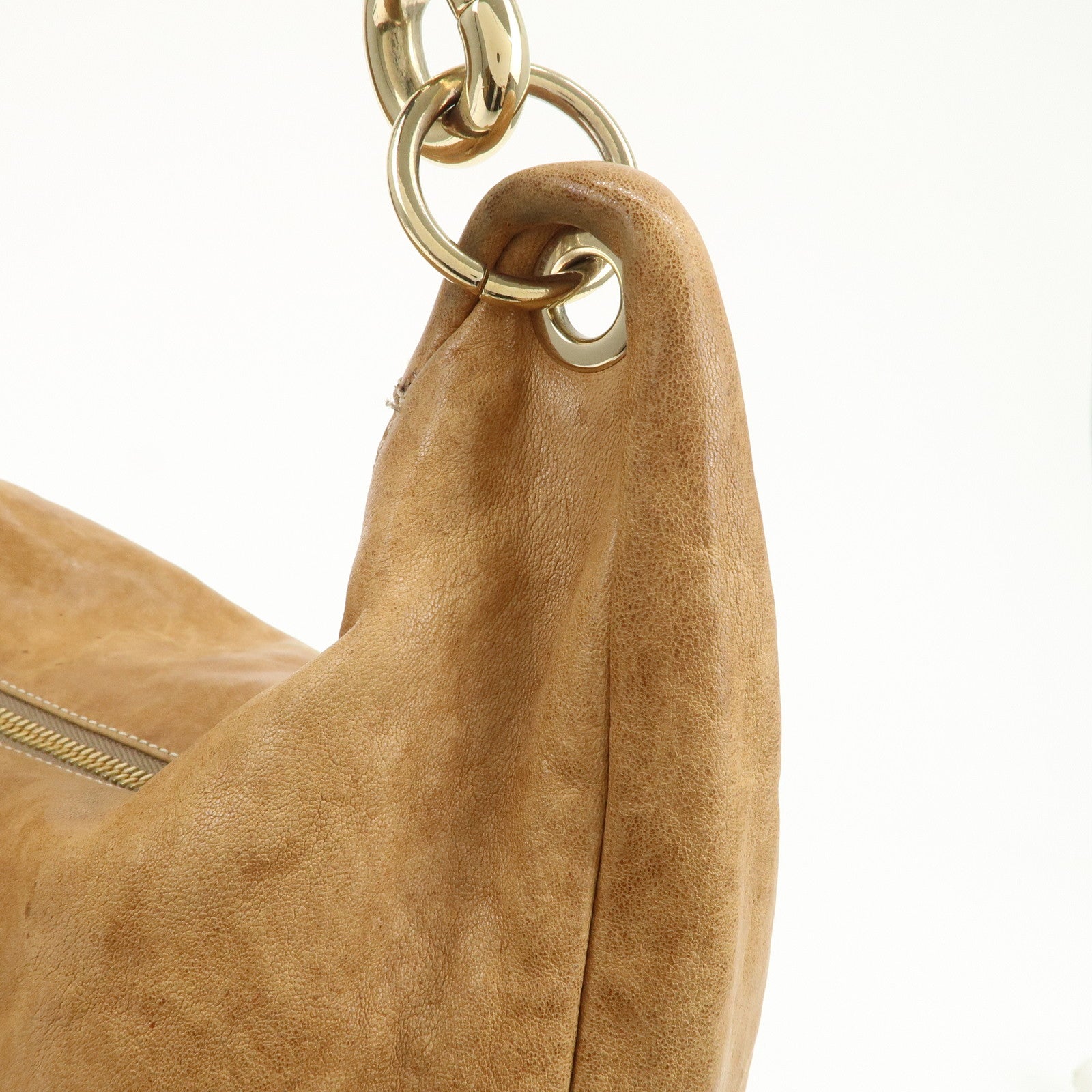 JIMMY CHOO Sky Bag Leather Shoulder Bag Hand Bag Brown