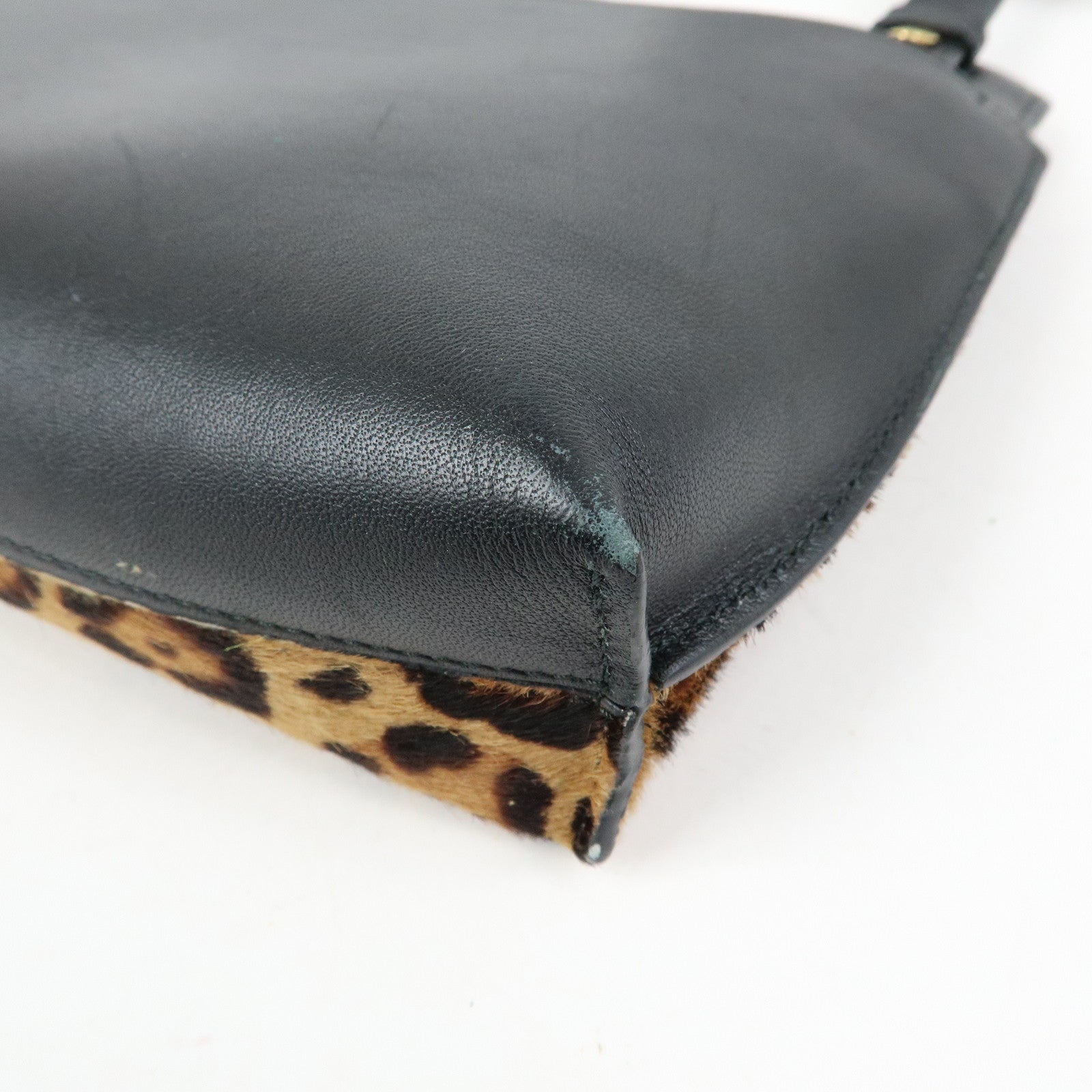 LOEWE Unborn Calf Leather Shoulder Bag Leopard Brown Black