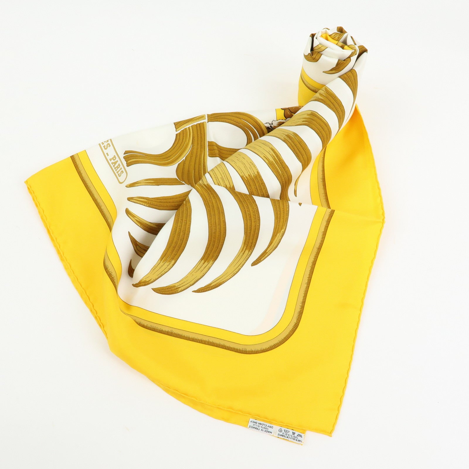 HERMES Carre 90 Silk100% Scarf Tigre Royal White Yellow Brown